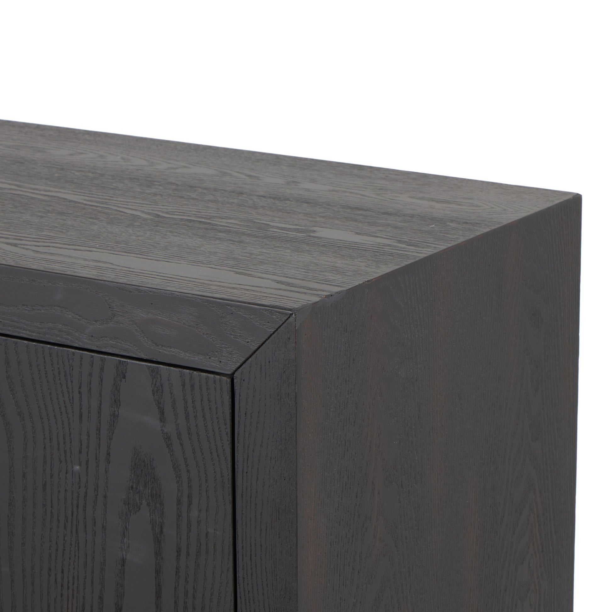 Geometric Black Wooden 2 Door Room Cabinet with Gold Textured Half-Moon Handles and Red Accents