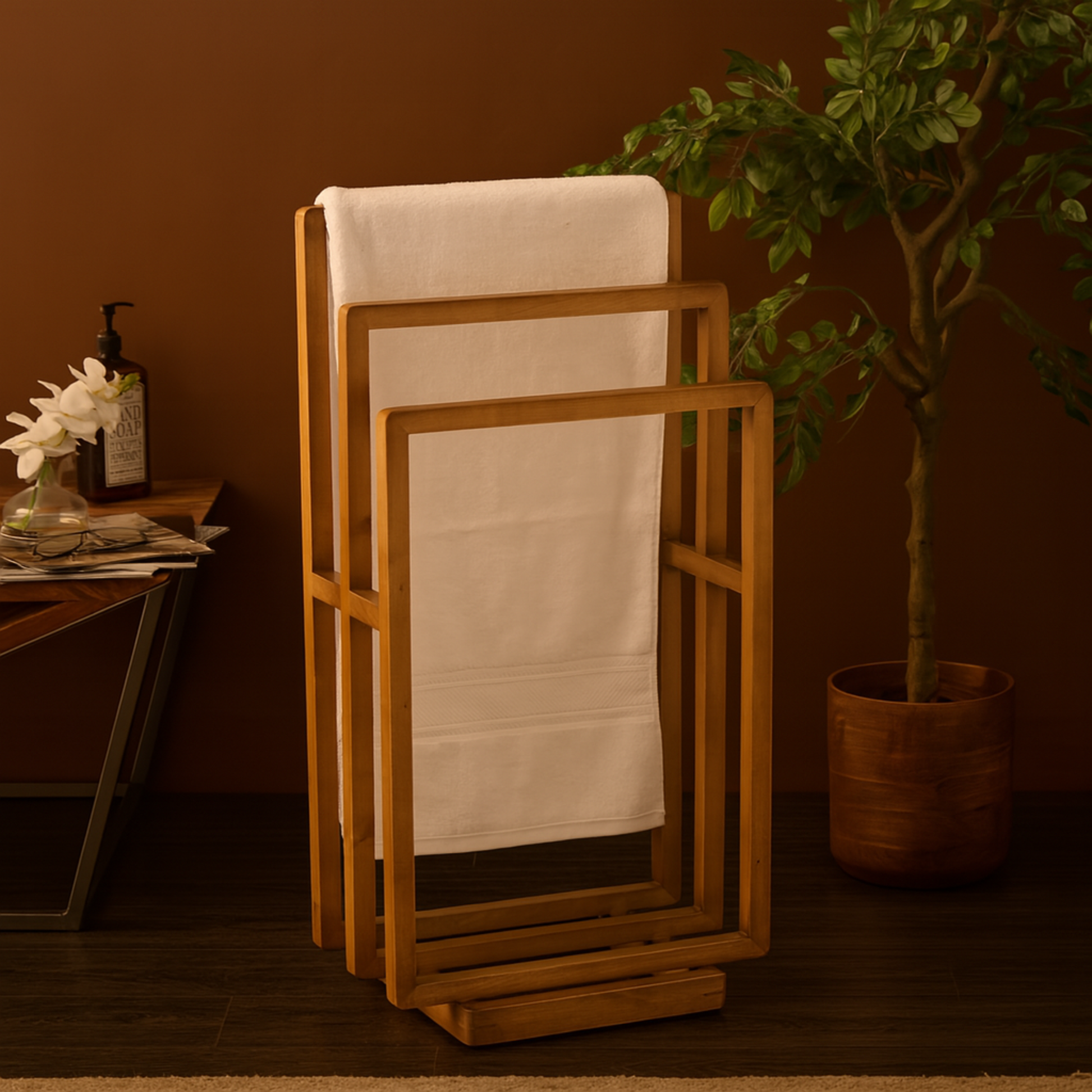 Brown Wood Sleek Modern Closet Quilt Rack