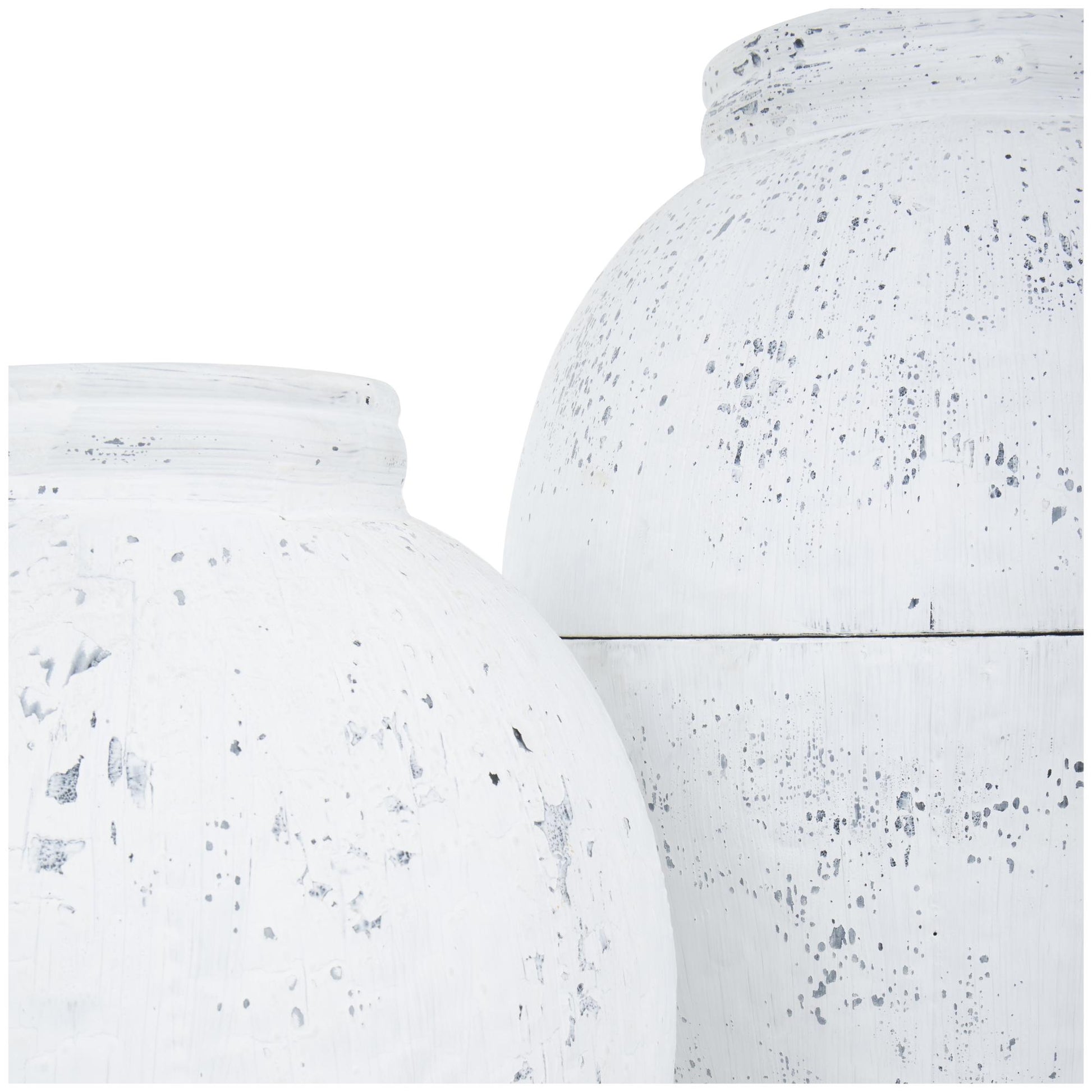 Set of 2 White Metal Tall Distressed Pot Floor Decorative Vase