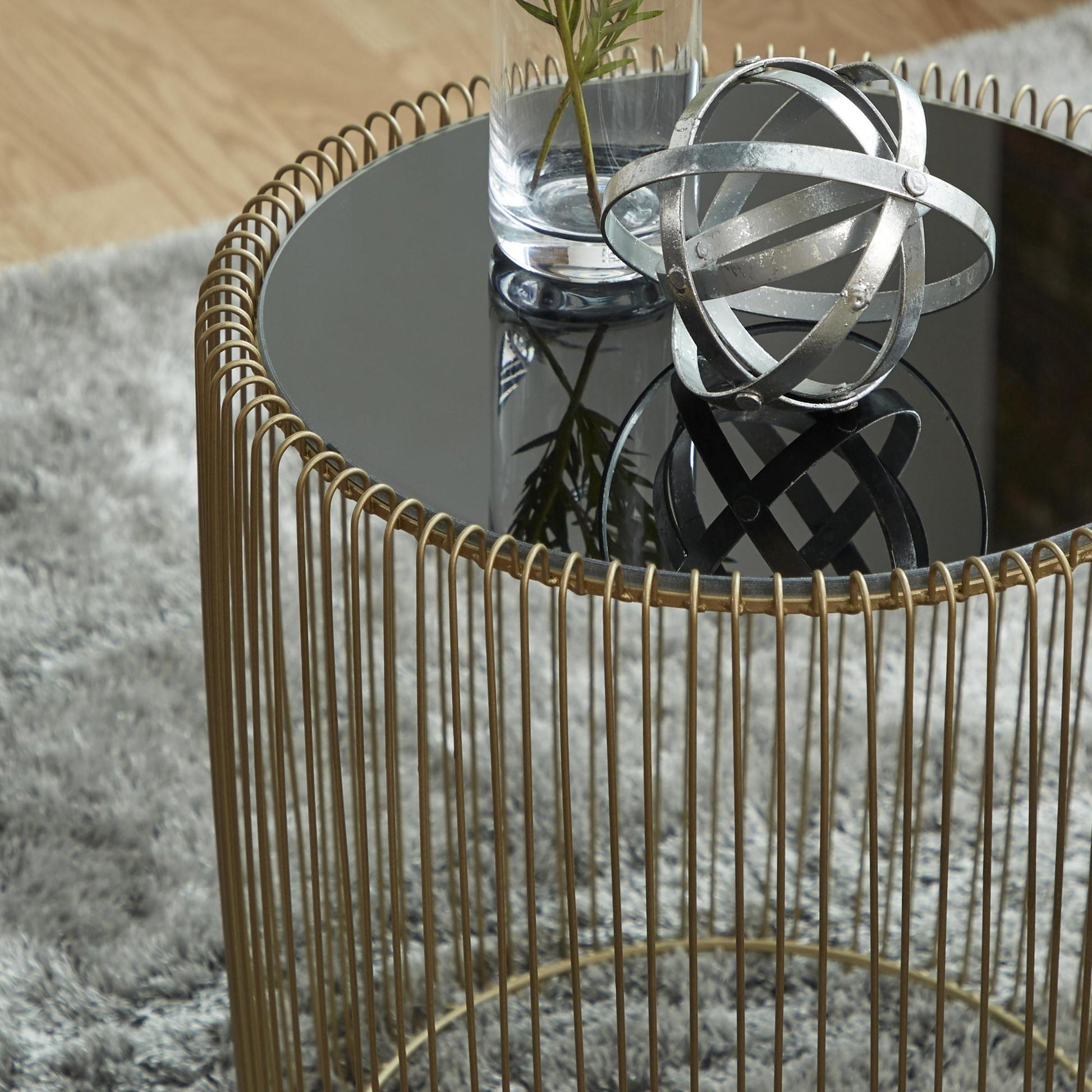 Set of 2 Gold Metal Side End Accent Table with Shaded Glass Top