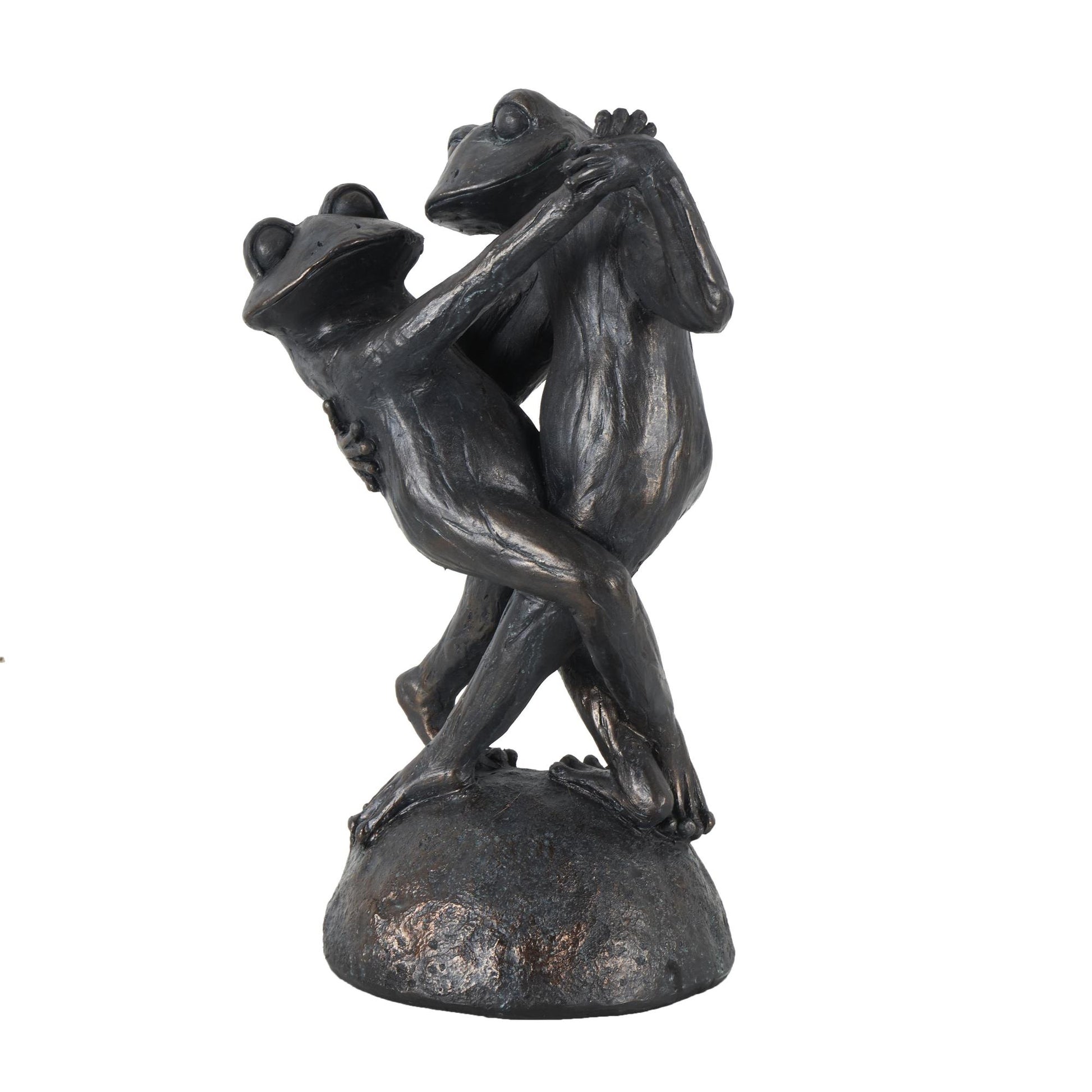 Frog Bronze Resin Patina Dancing Decorative Sculpture with Rock Base