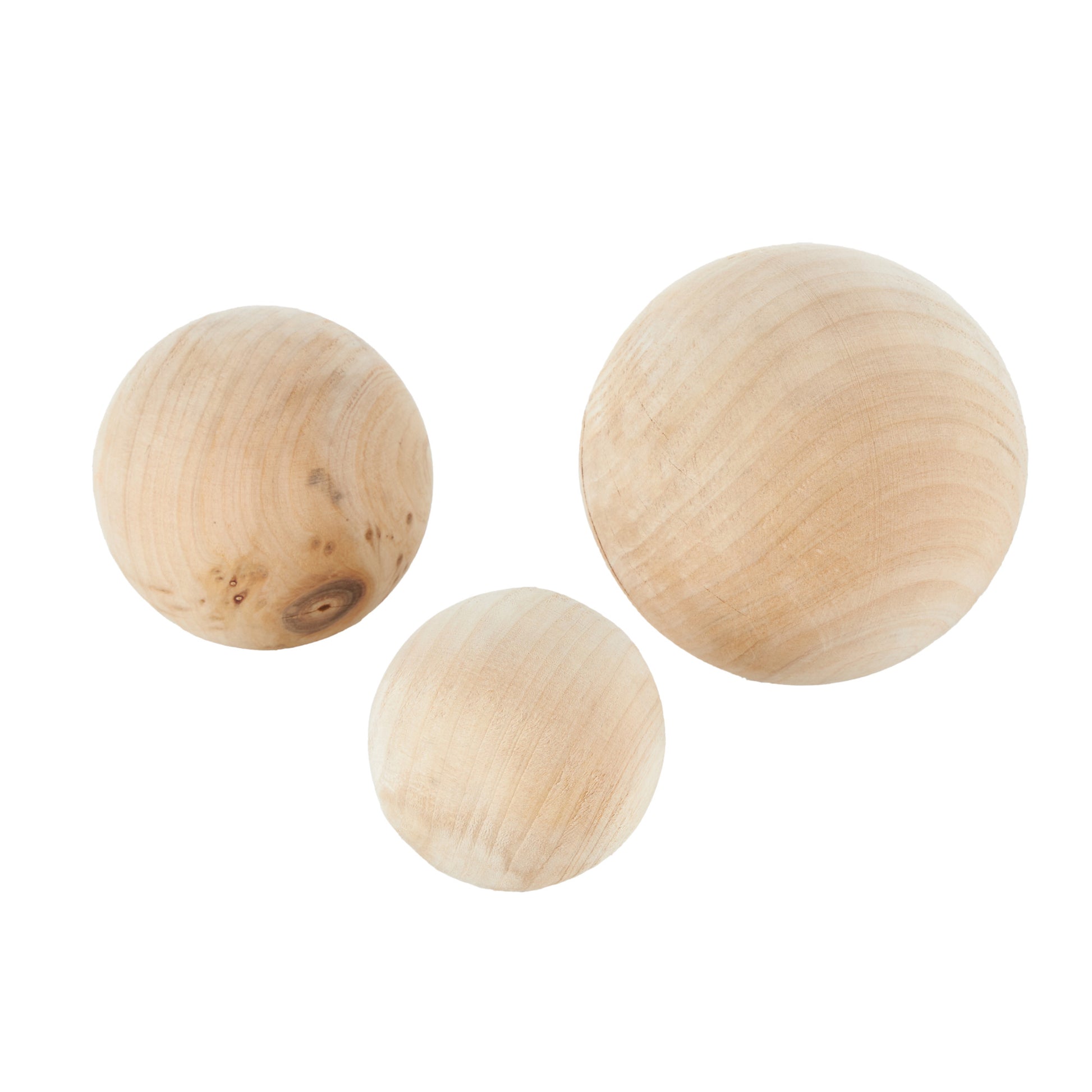 Set of 3 Light Brown Wood Handmade Decorative Orbs & Vase Filler with Varying Sizes