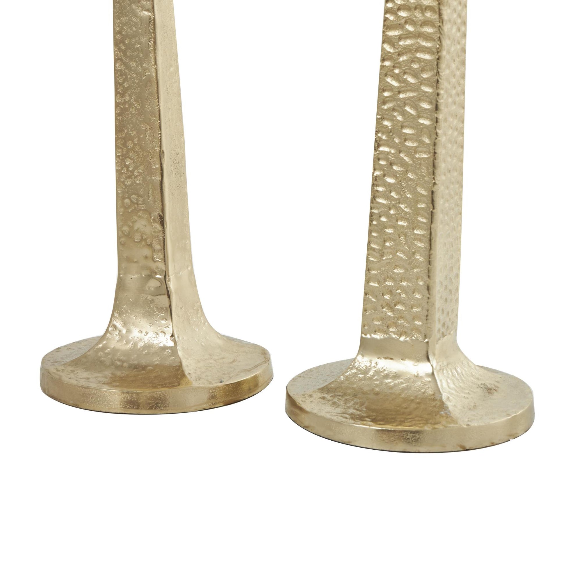 Set of 2 Gold Aluminum Metal Tall Hammered Decorative Candle Holder