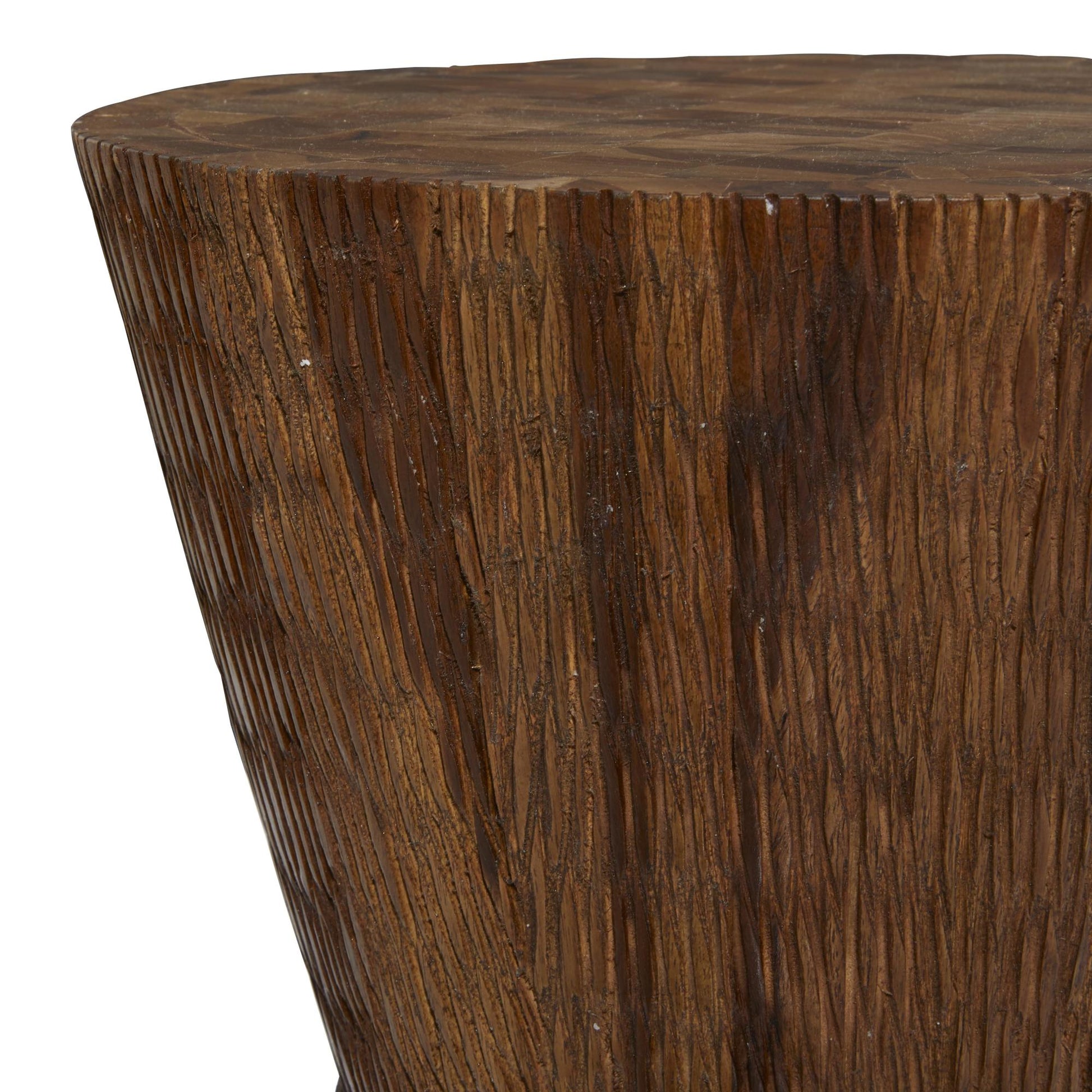 Geometric Teak Wood Handmade Hourglass Side End Accent Table with Stacked Wood Pieces