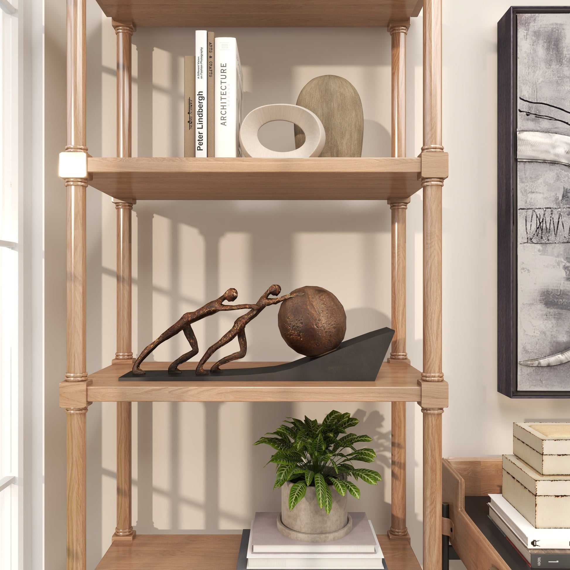 People Brown Polystone Decorative Sculpture with Ball