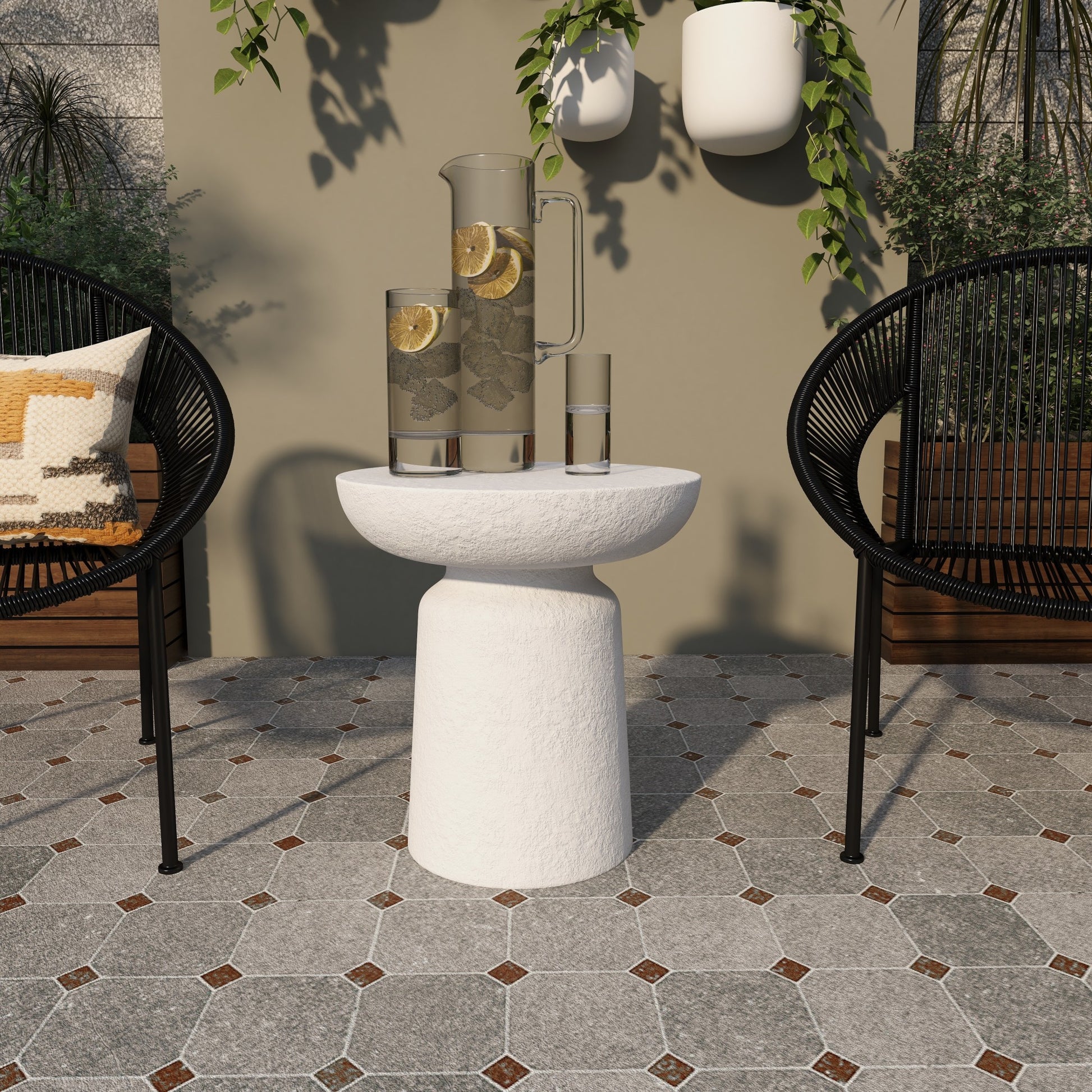 Magnesium Oxide End Table Outdoor Accent Table with Wide Top