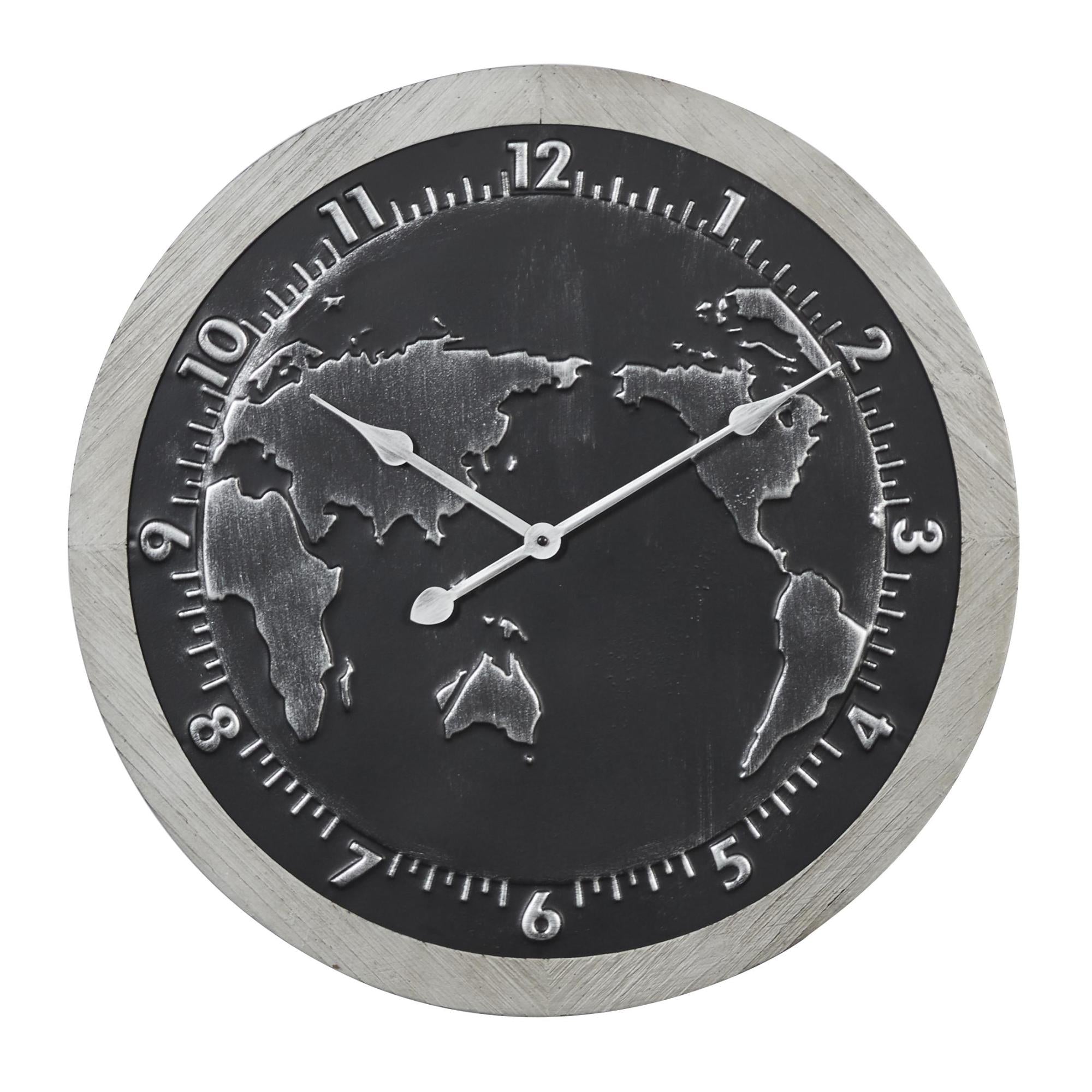 World Map Black Metal World Map Decorative Wall Clock