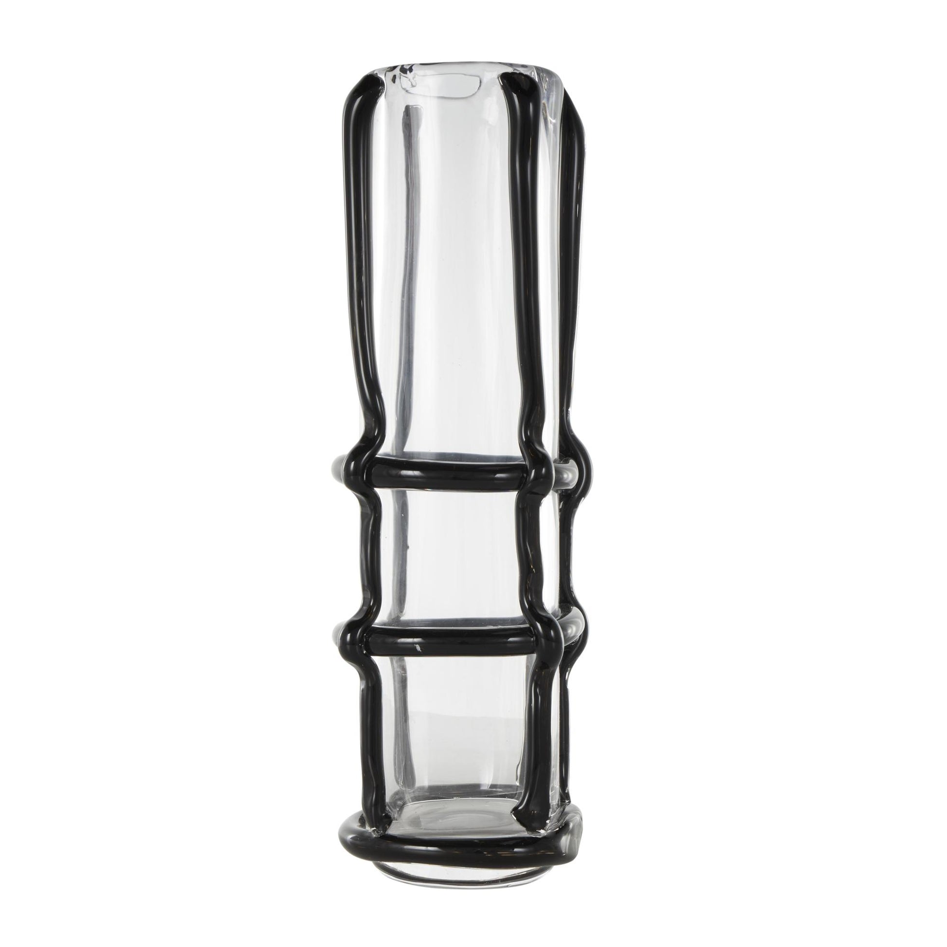 Recycled Glass Handmade Tall Decorative Vase with Blue Glass Framing 5" x 5" x 16"