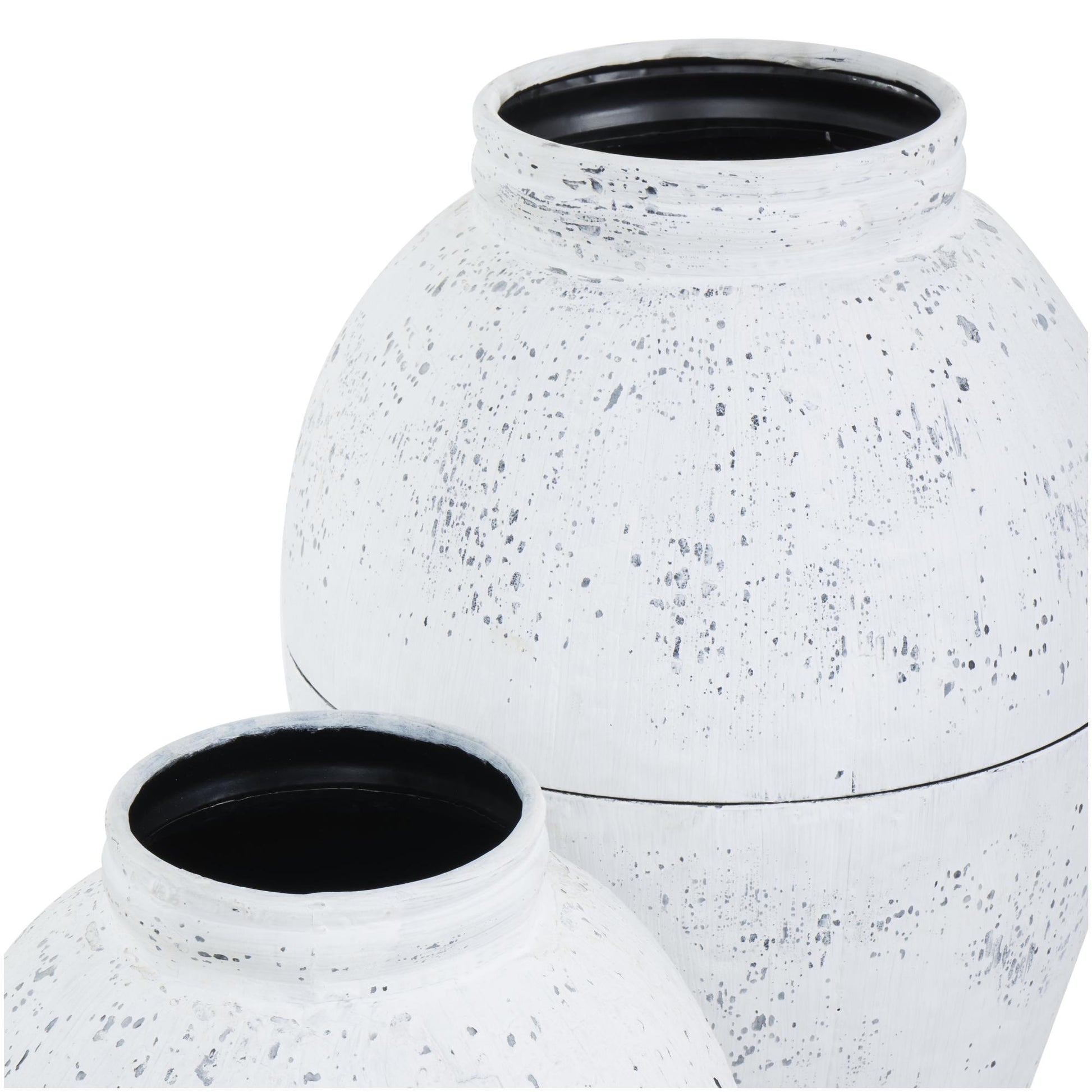 Set of 2 White Metal Tall Distressed Pot Floor Decorative Vase