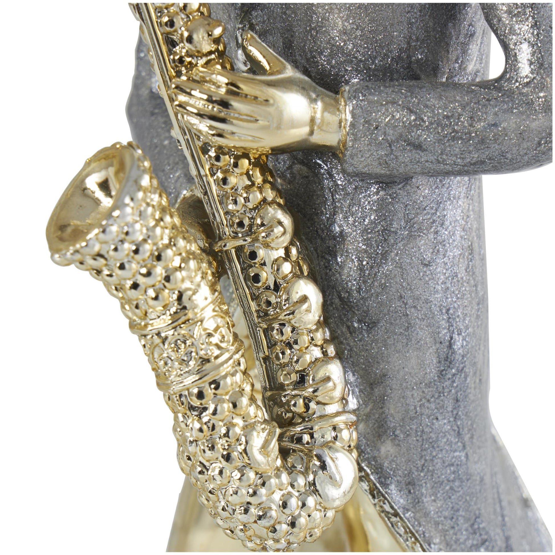 Set of 2 Musician Gold Resin Decorative Sculpture with Accordion and Saxophone