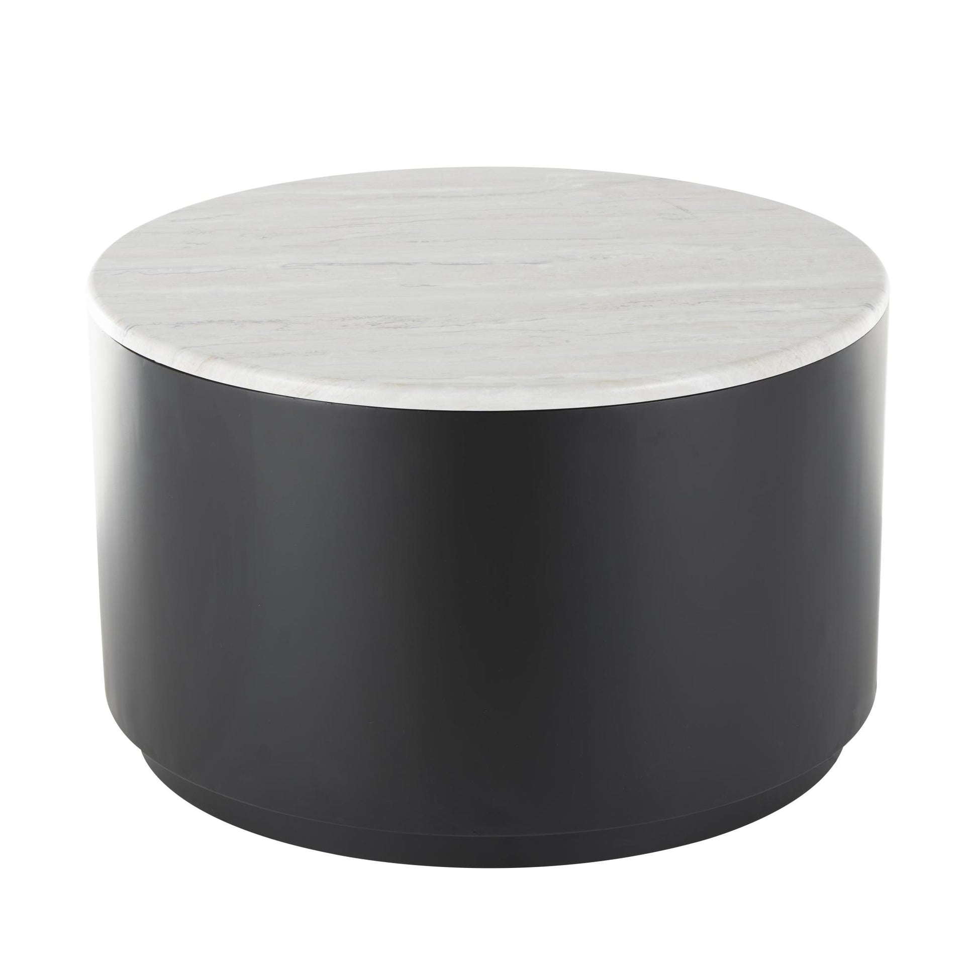 Black Metal Pedestal Coffee Table with Faux White Marble Top