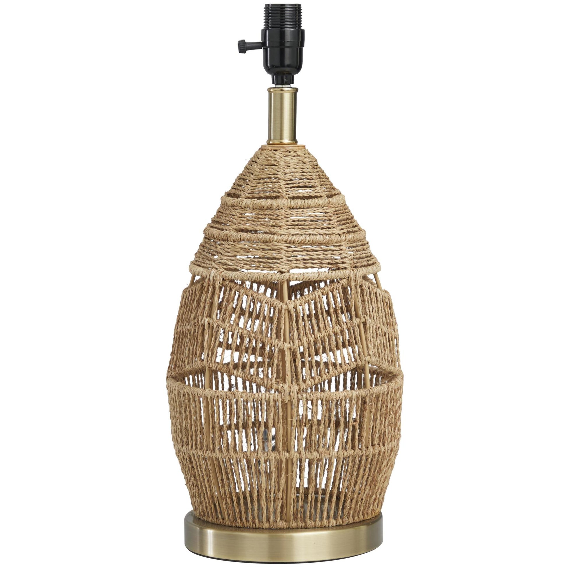 Brown Wicker Wood Handmade Woven Room Table Lamp with Zig Zag Pattern and Gold Base