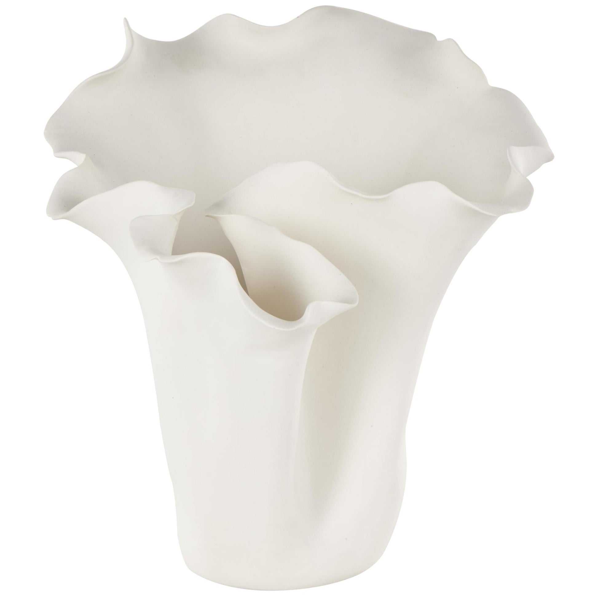 Abstract Ceramic Floral Inspired Decorative Vase with Wavy Folded Rim