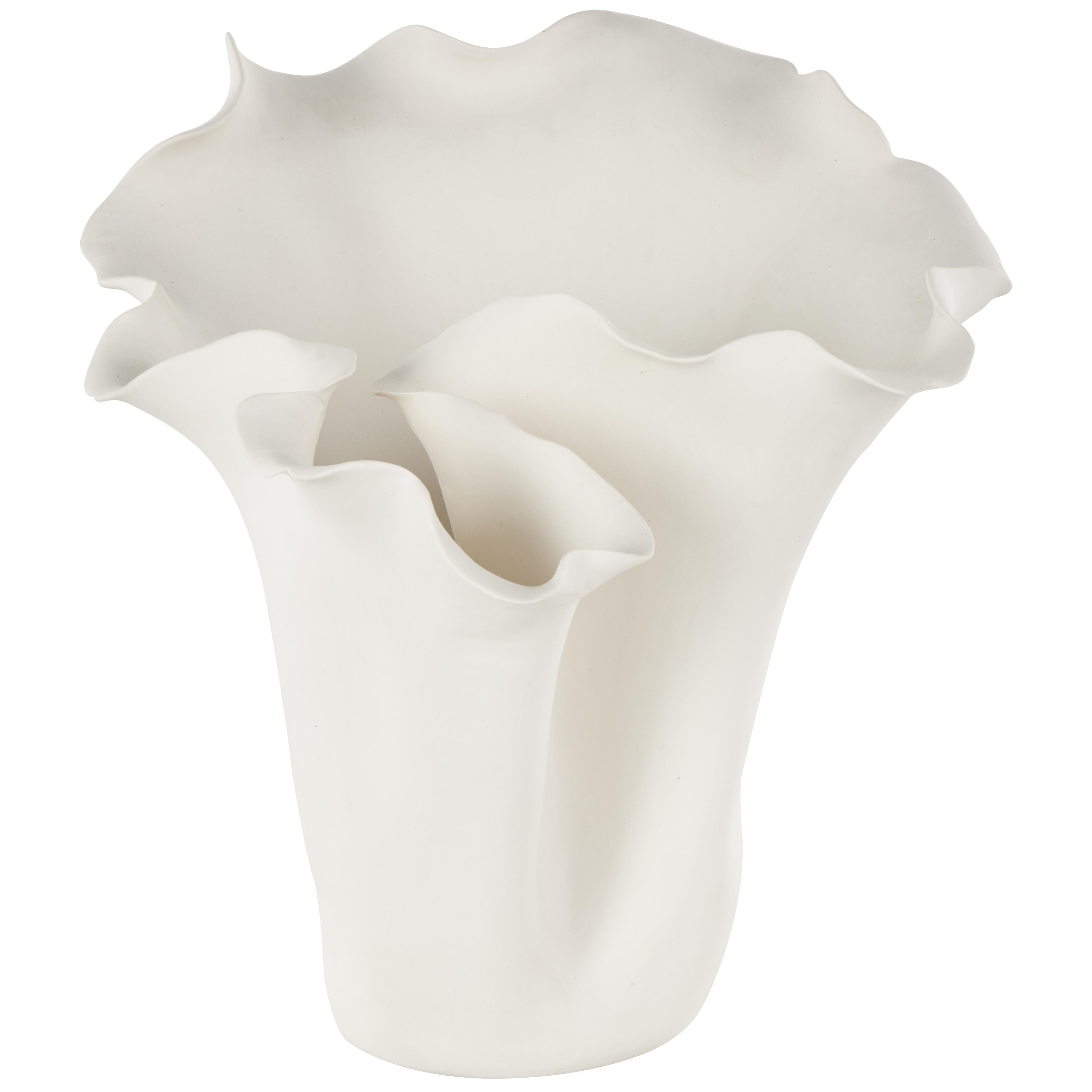 Abstract Ceramic Floral Inspired Decorative Vase with Wavy Folded Rim