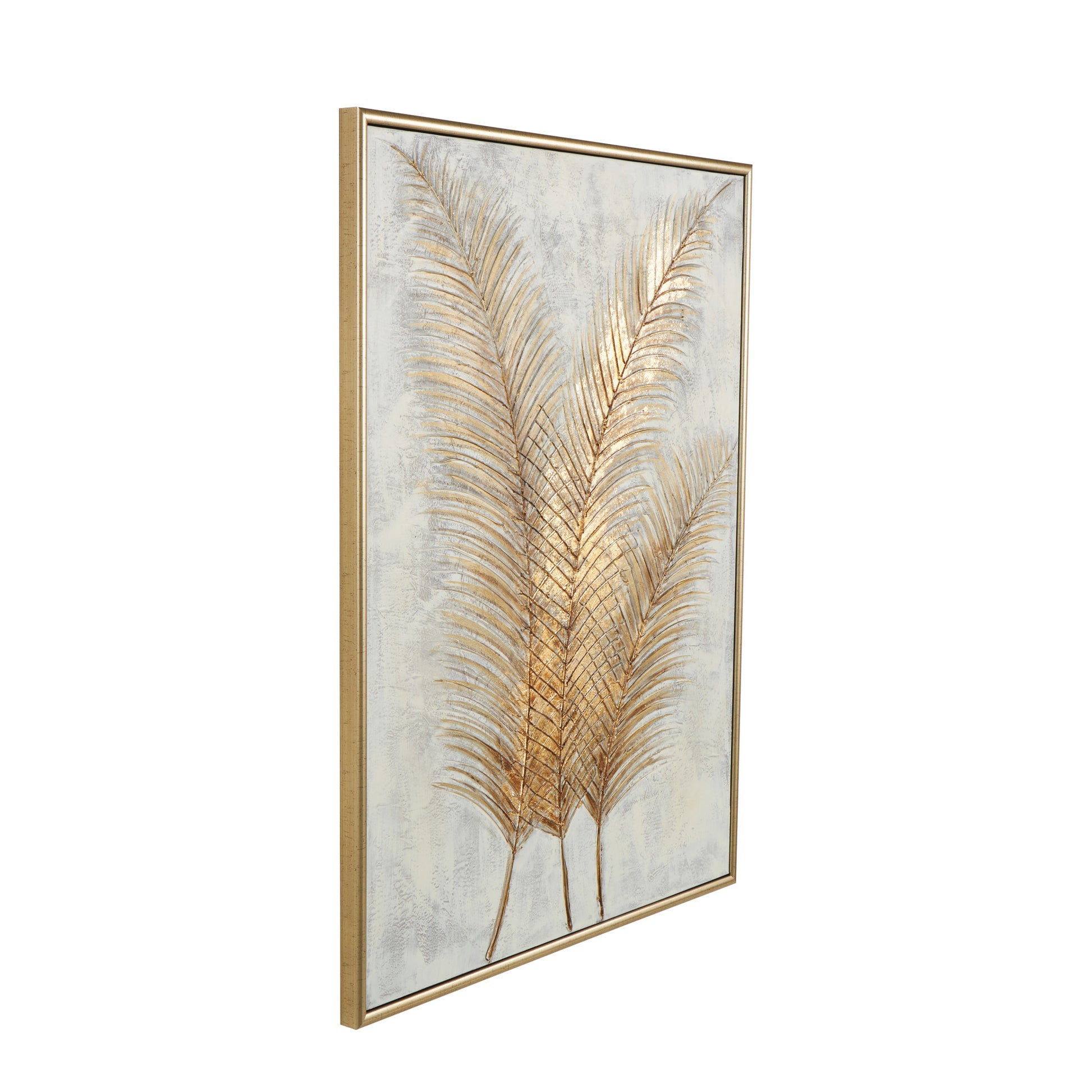 CosmoLiving by Cosmopolitan Leaf Gold Canvas Living Room Framed Wall Art with Silver Frame