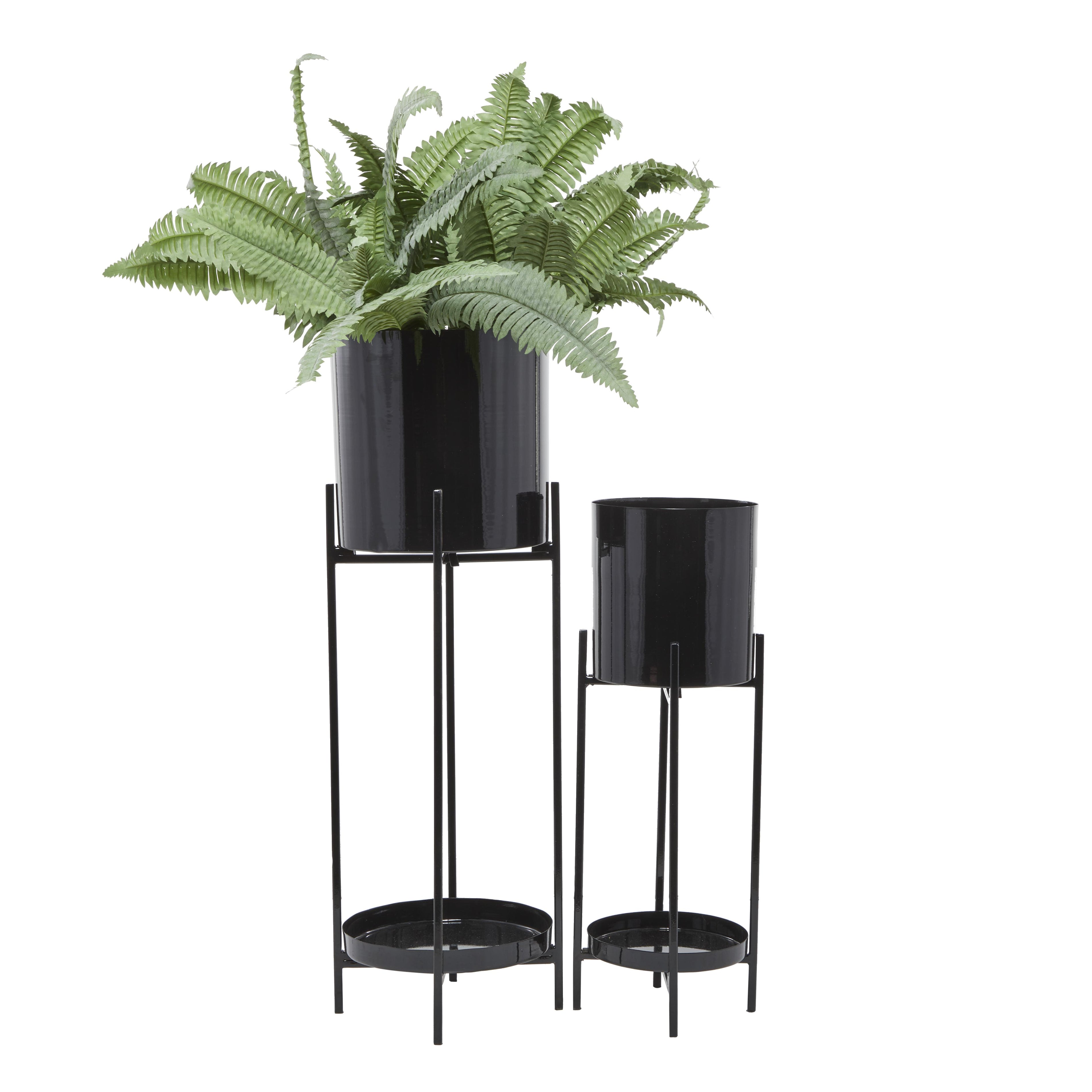 Set of 2 Metal Indoor Outdoor Planter with Lower Shelf and Removable Stand