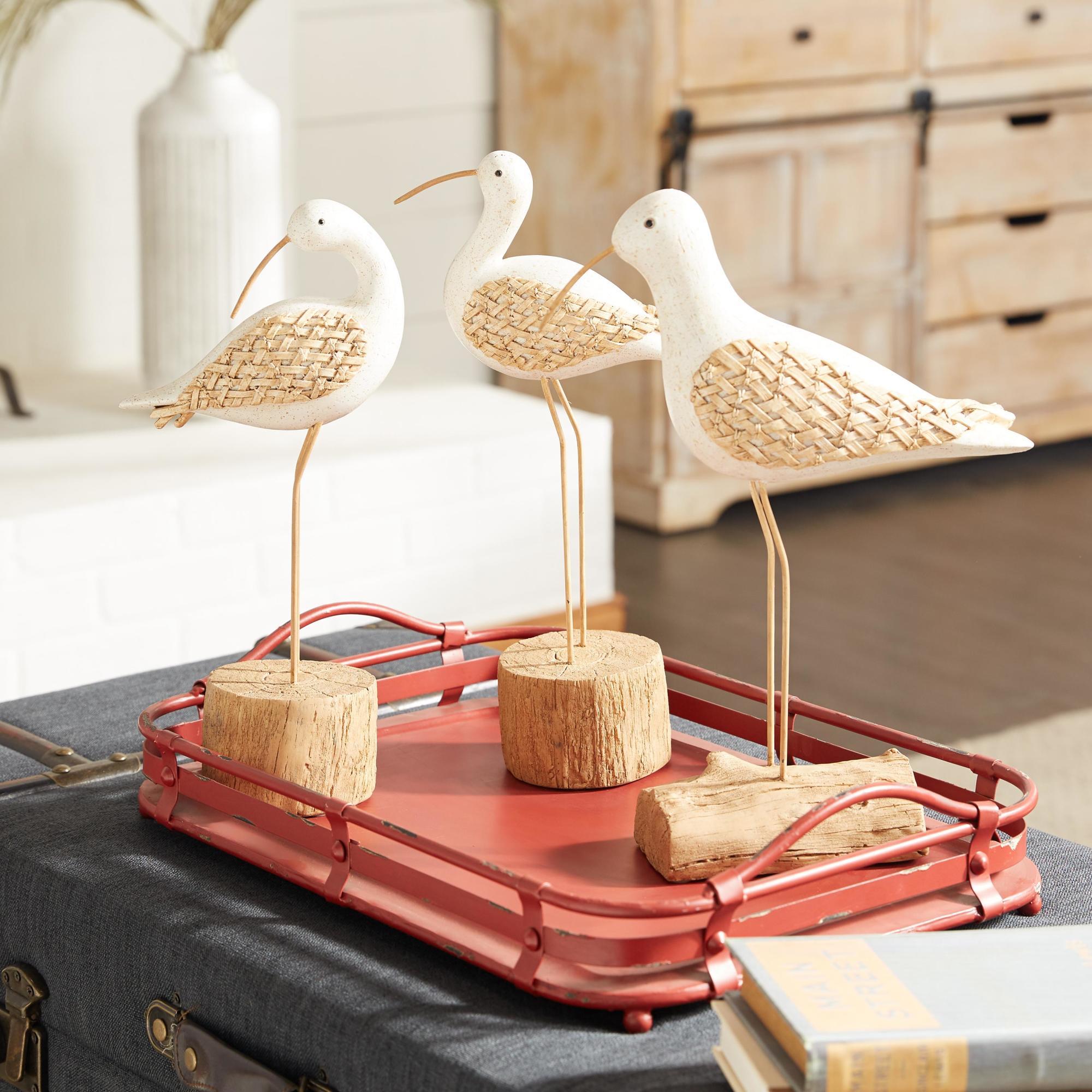 Set of 3 Bird White Polyresin Decorative Sculpture