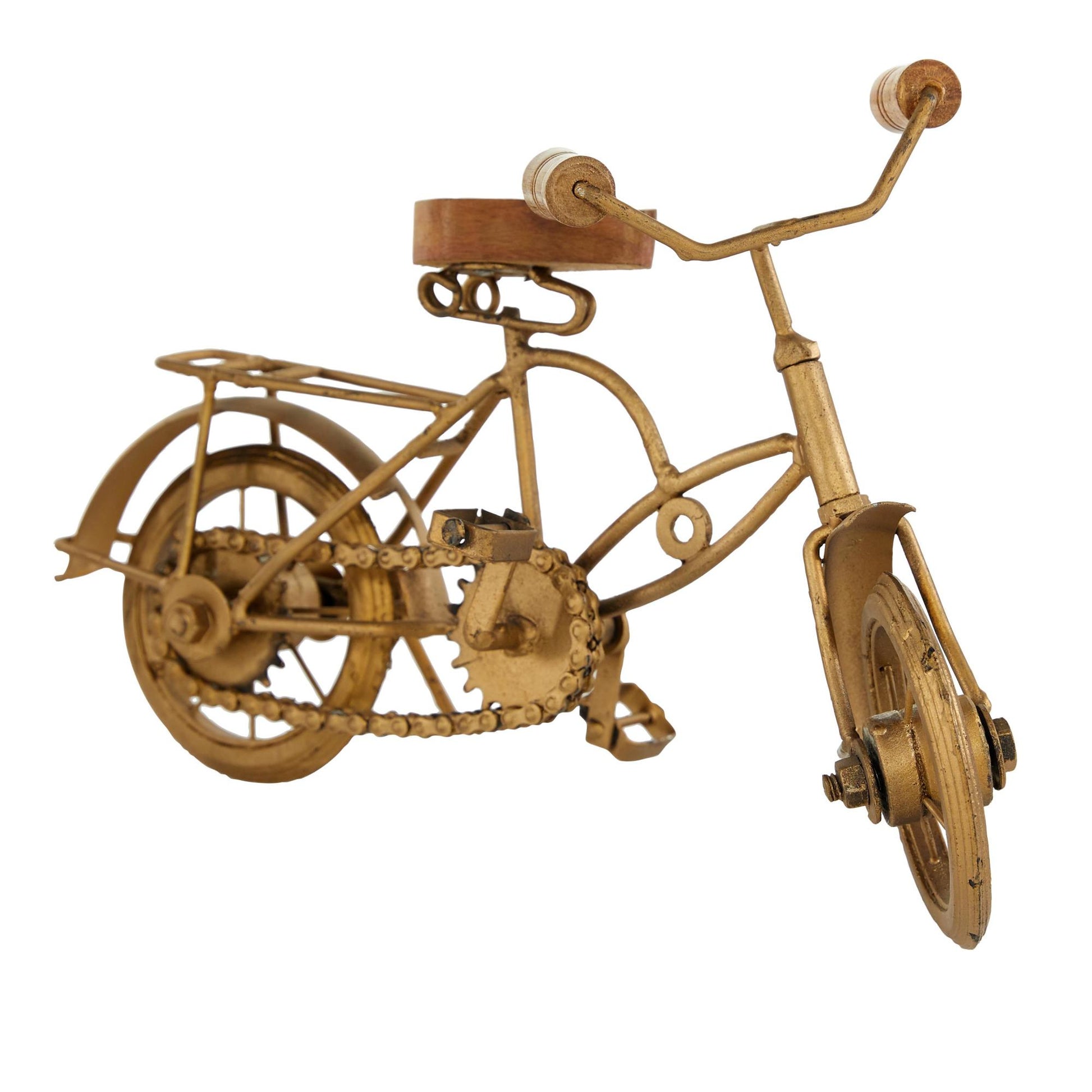 Bike Gold Metal Decorative Sculpture with Wood Accents