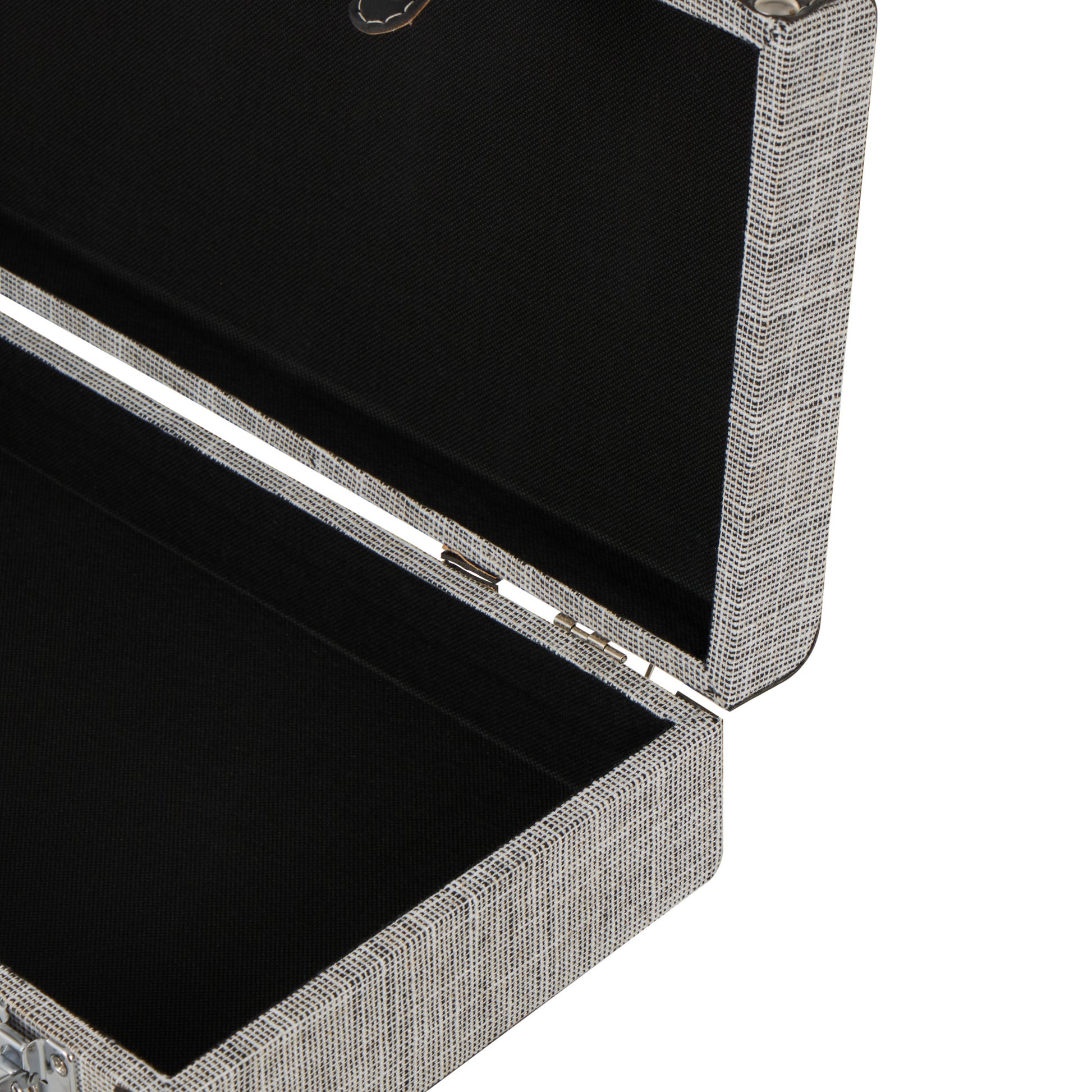 Set of 2 Gray Fabric Woven Storage Decorative Trunk with Silver Latches and Buckles