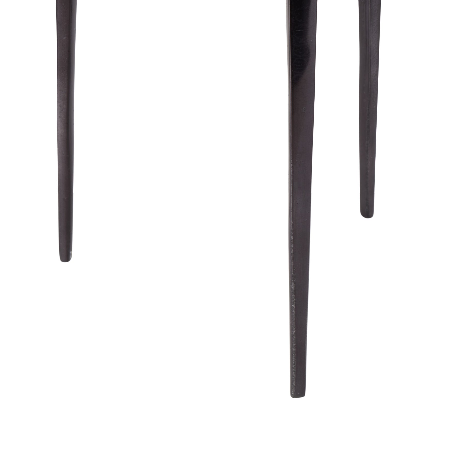 Aluminum Metal Small Tripod Side End Accent Table with Textured Glass Tabletop