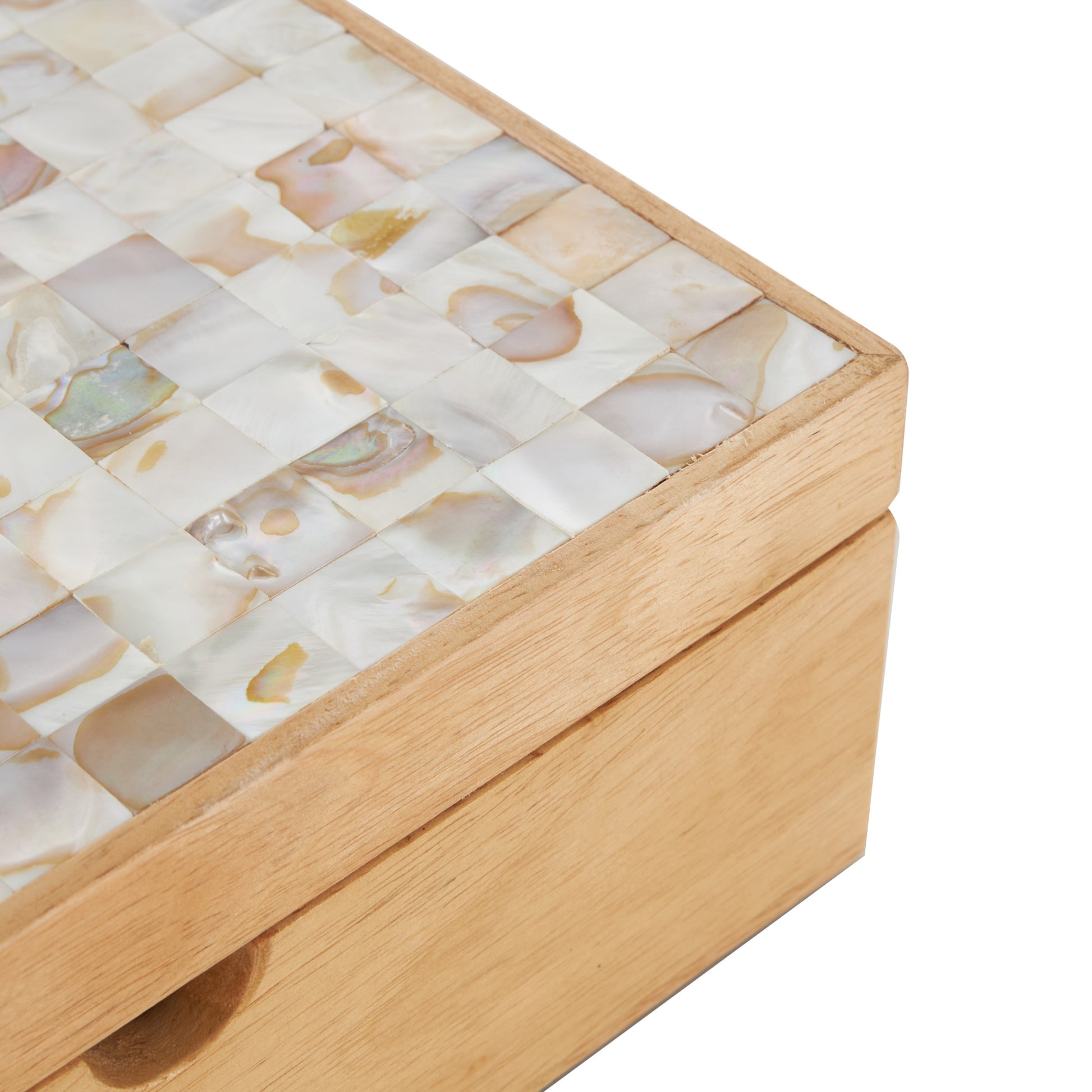 Set of 2 Light Brown Wood Handmade Storage Decorative Box with Seashell Tops