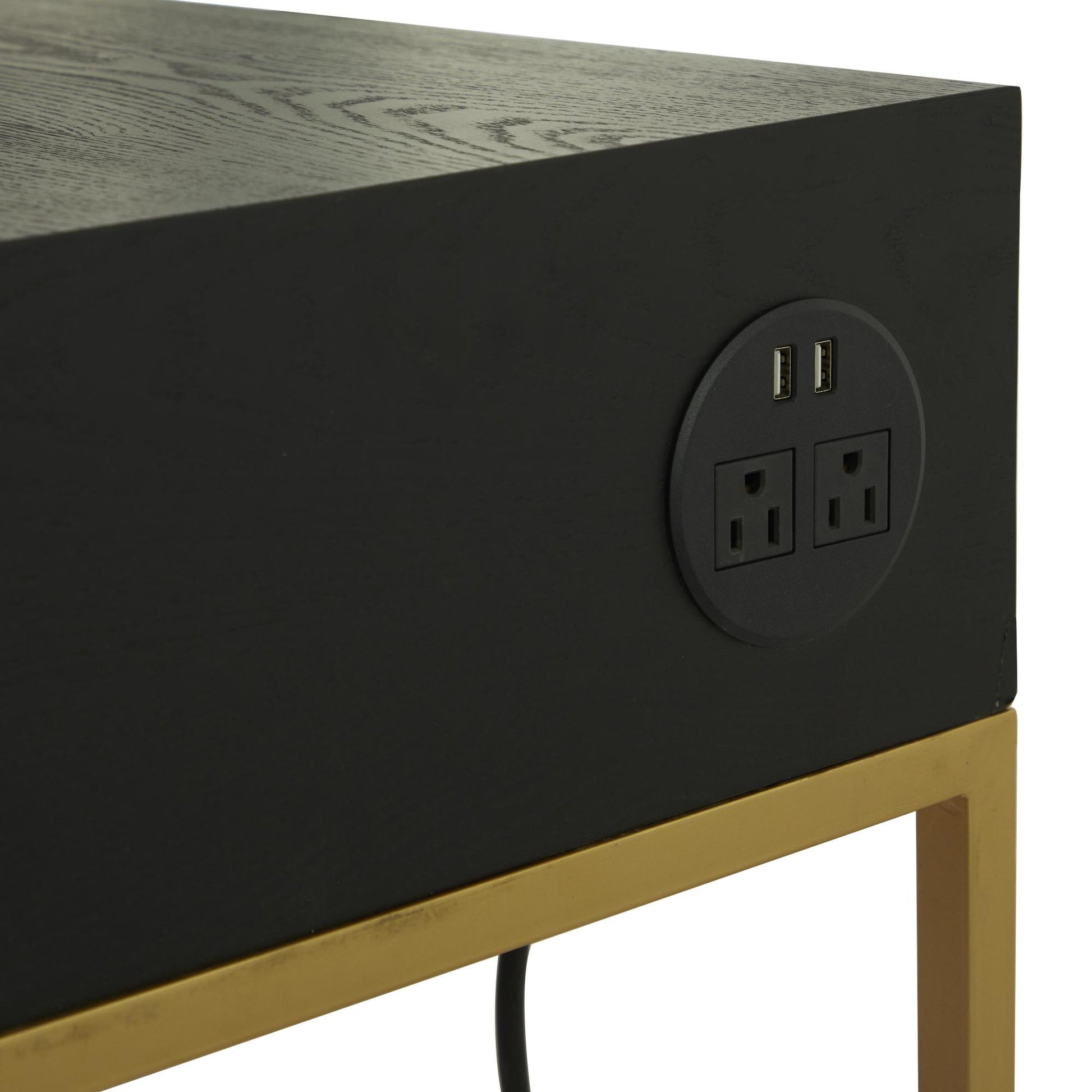 Black Wooden 3 Drawer Desk with Mirrored Front and Outlet