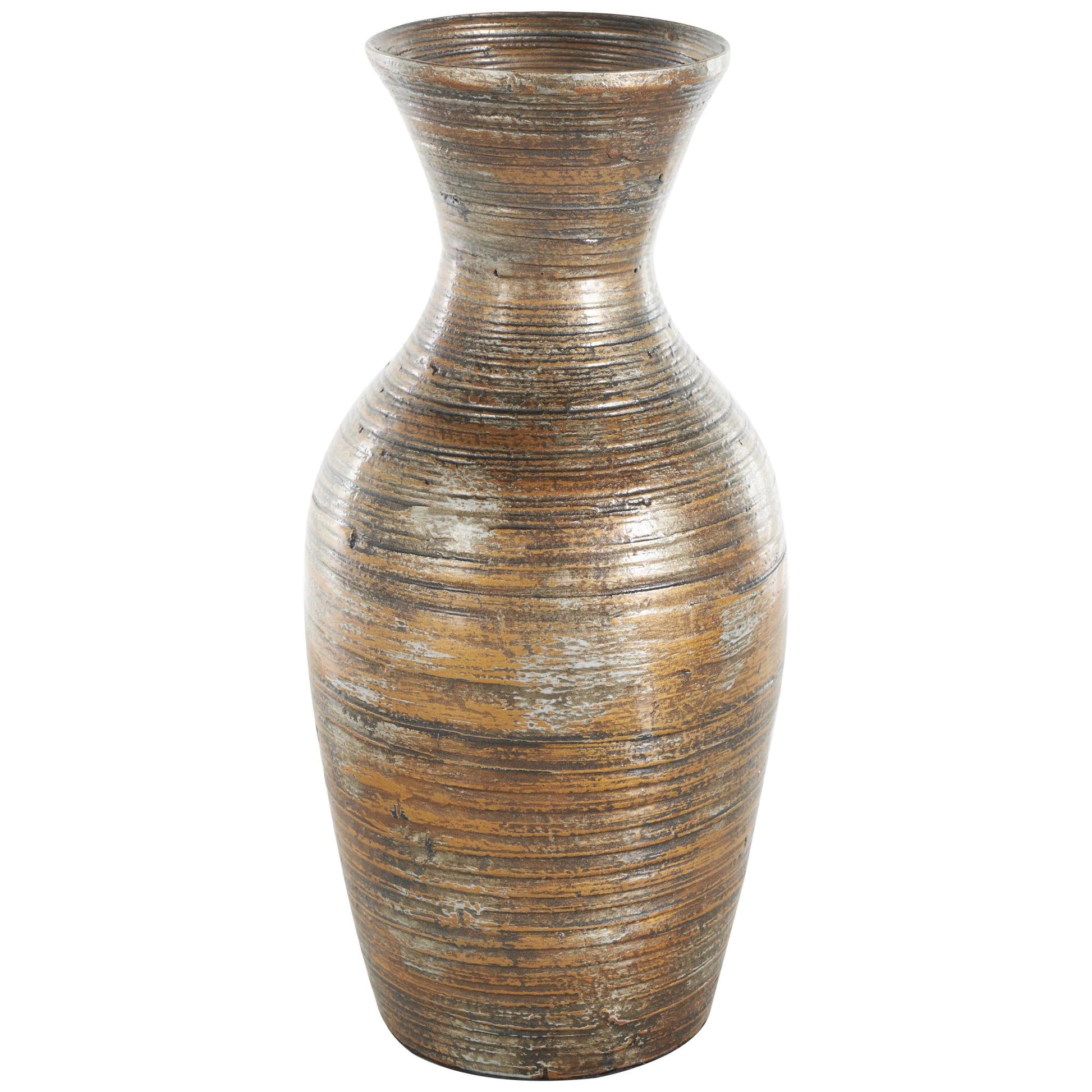 Brown Bamboo Wood Antique Inspired Pot Decorative Vase