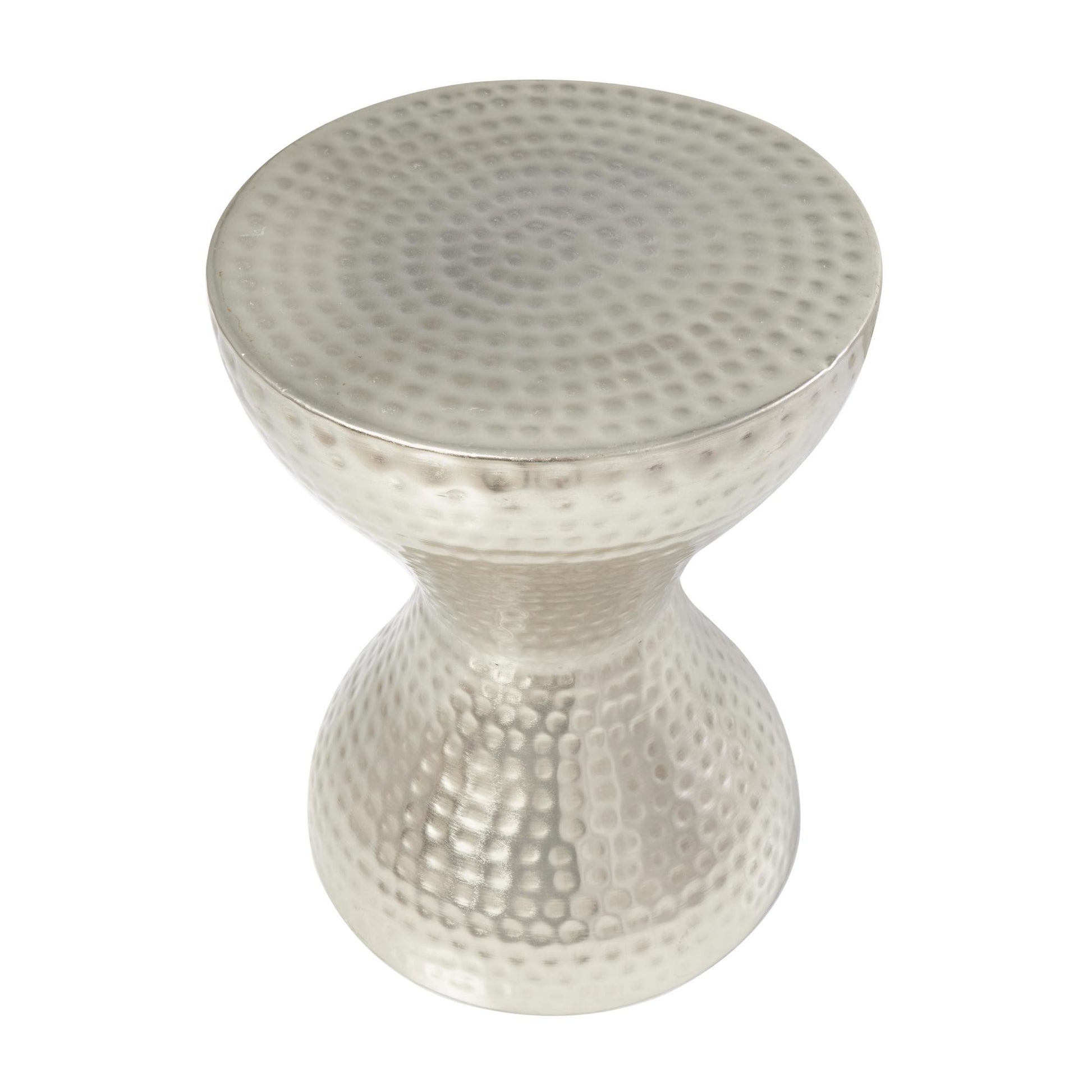 Metal Hammered Side End Accent Table with Hourglass Shape