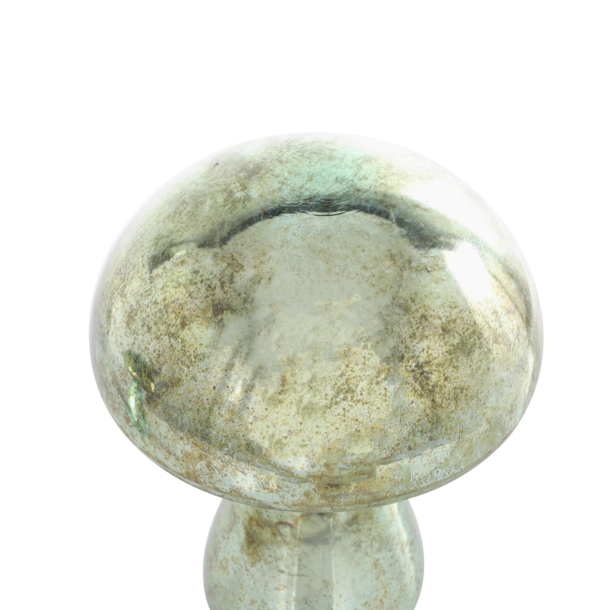 Set of 2 Mushroom Glass Handmade Glossy Weathered Decorative Sculpture