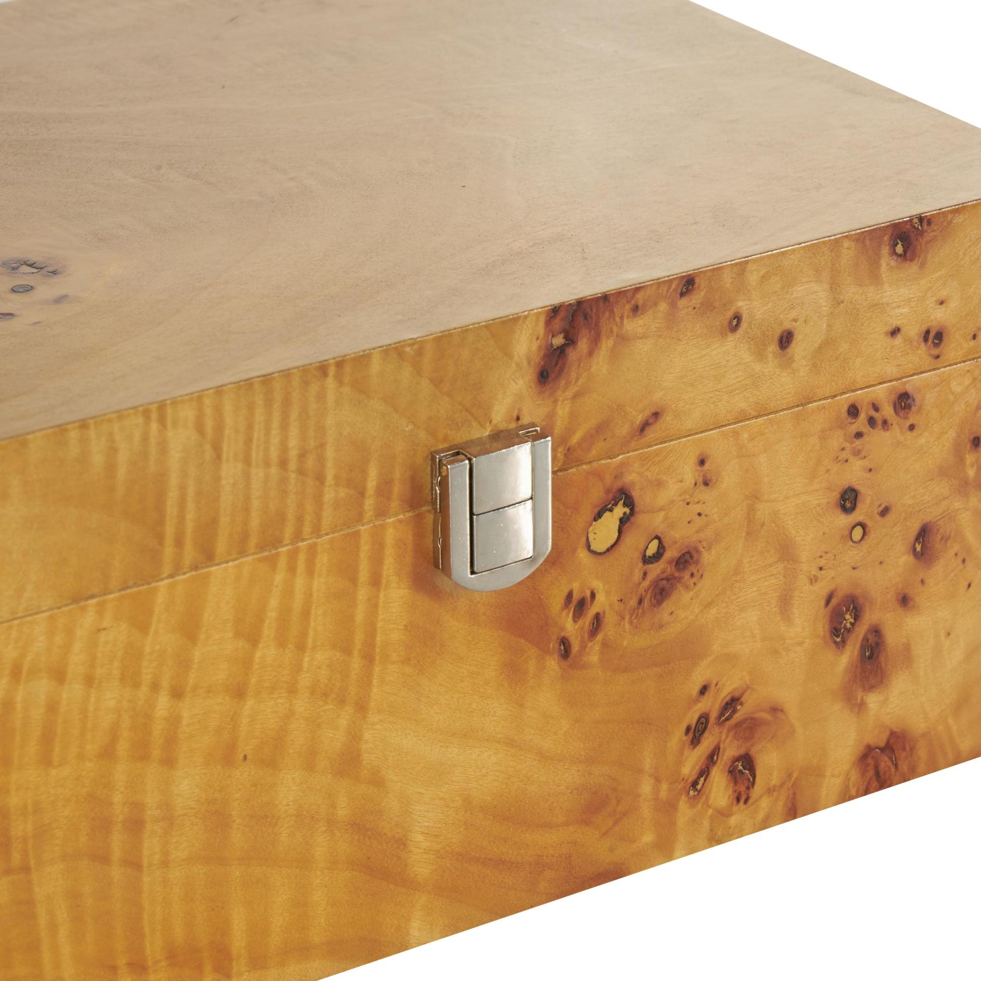 Set of 2 Brown Wood Storage Decorative Box with Natural Wood Grains and Silver Latches