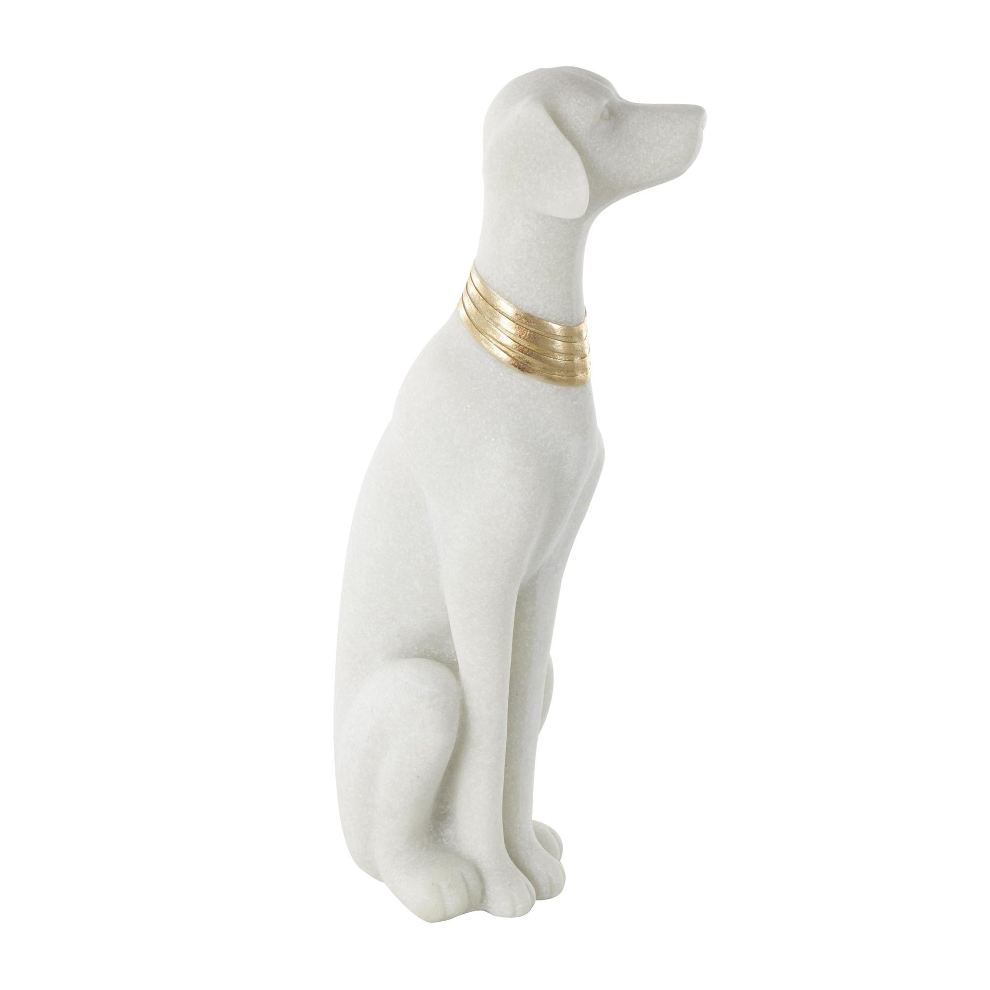 Dog Cream Polystone Sitting Decorative Sculpture with Gold Collar