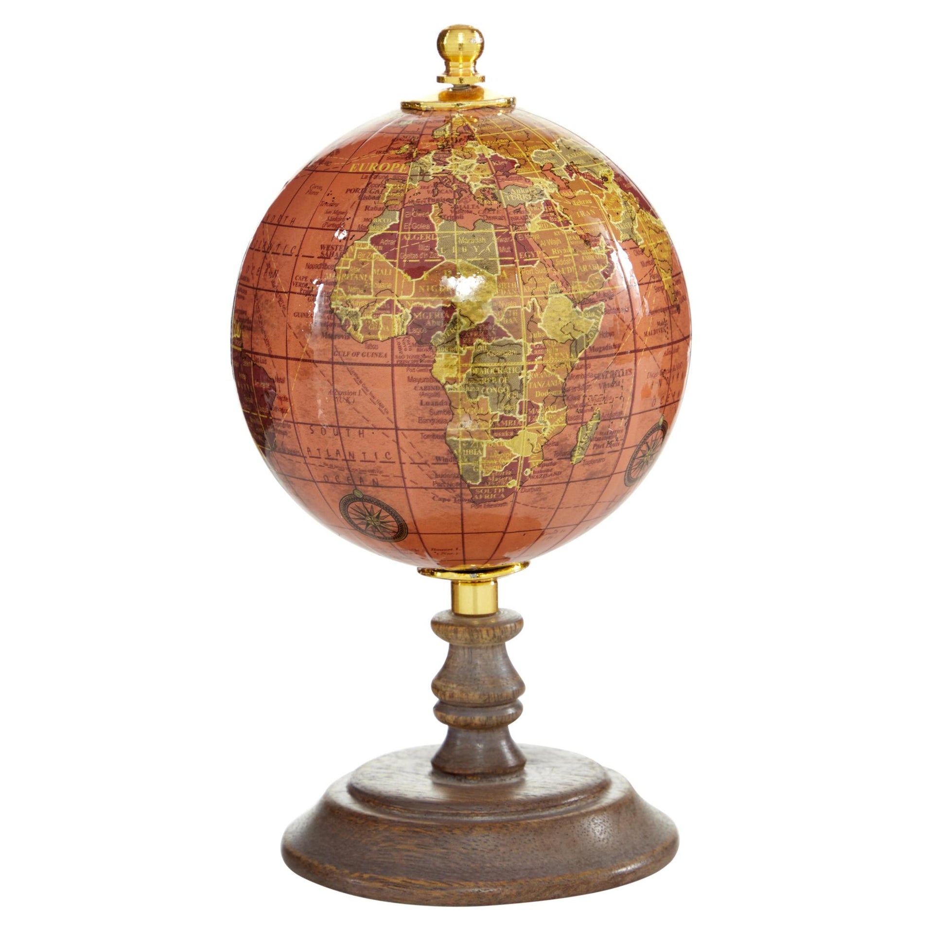 Set of 4 World Map Multi Colored Mango Wood Small Educational/Geographic Earth Globe