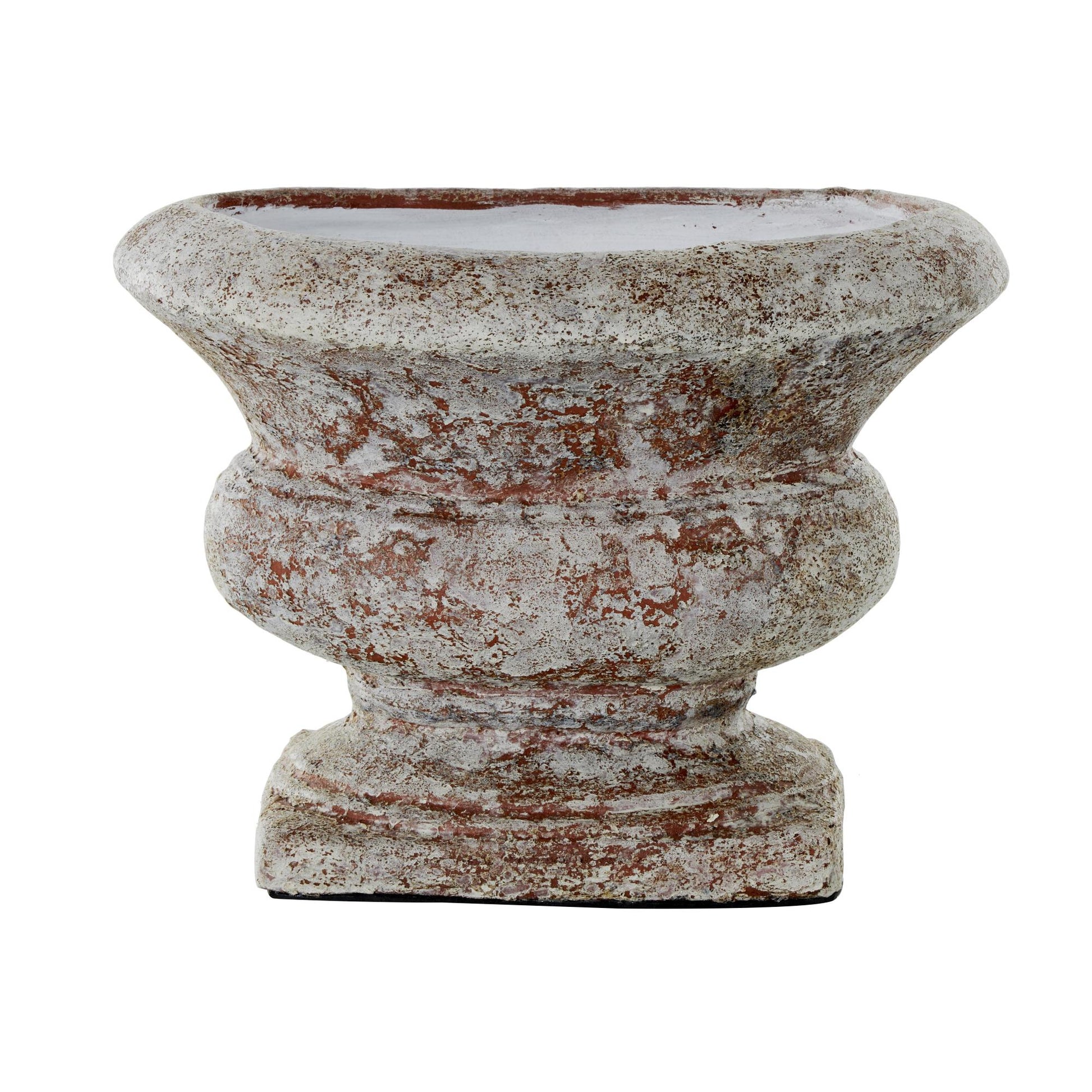 Brown Ceramic Antique Style Textured Wide Decorative Vase with Copper Accents