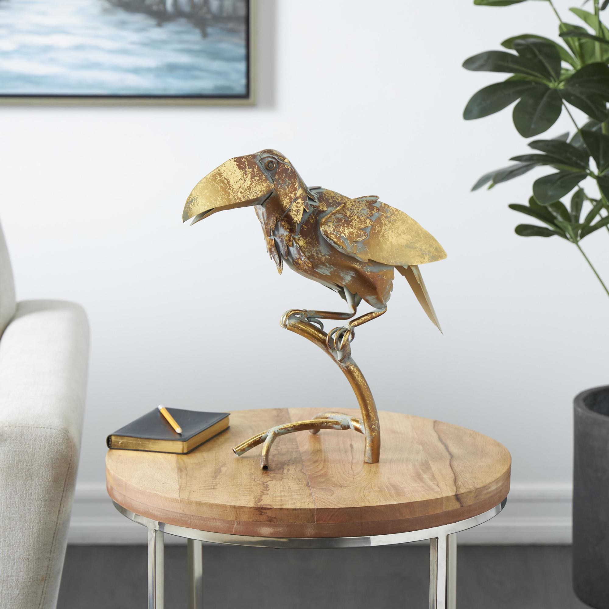 Parrot Bronze Metal Patina Decorative Garden Sculpture with Branch Stand