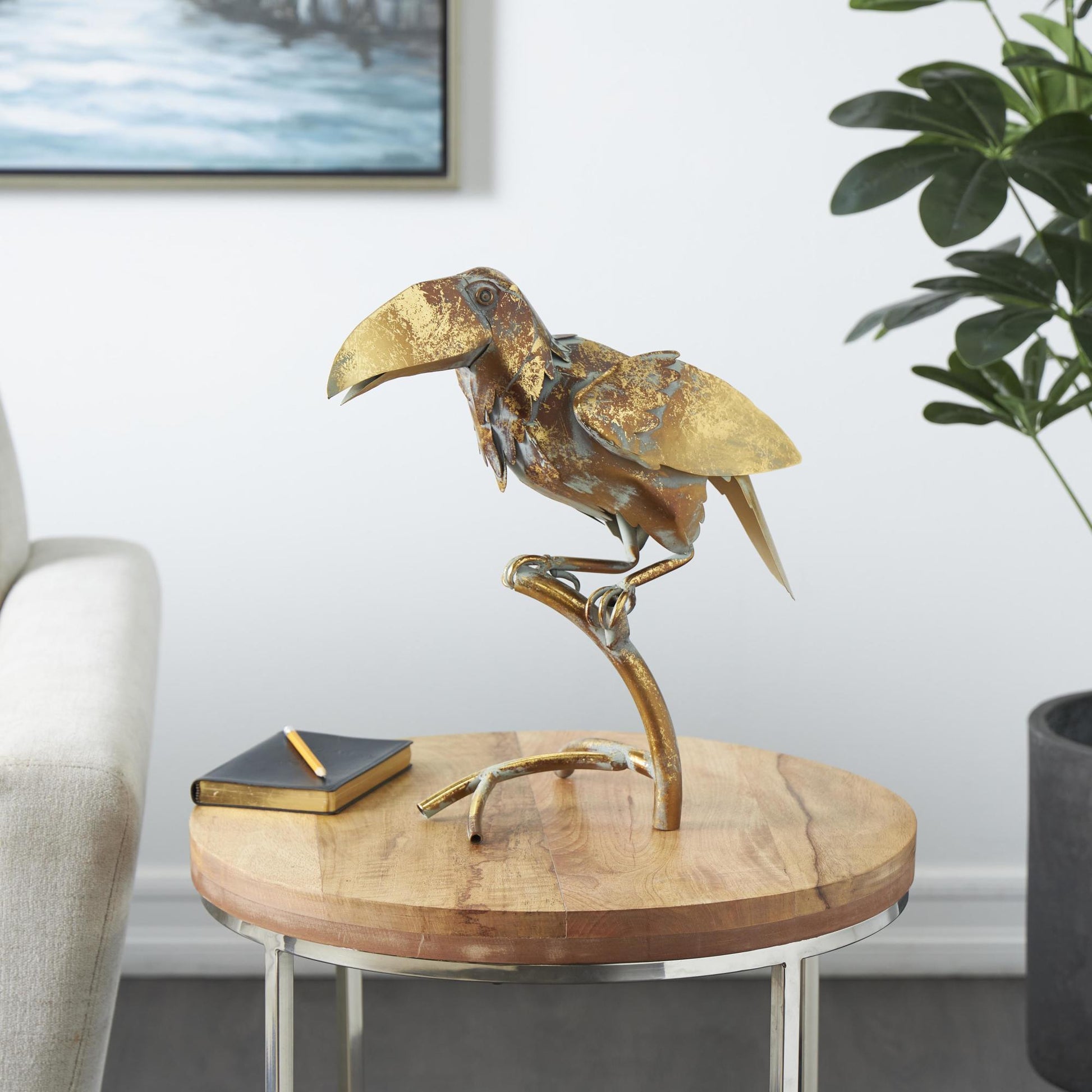 Parrot Bronze Metal Patina Decorative Garden Sculpture with Branch Stand