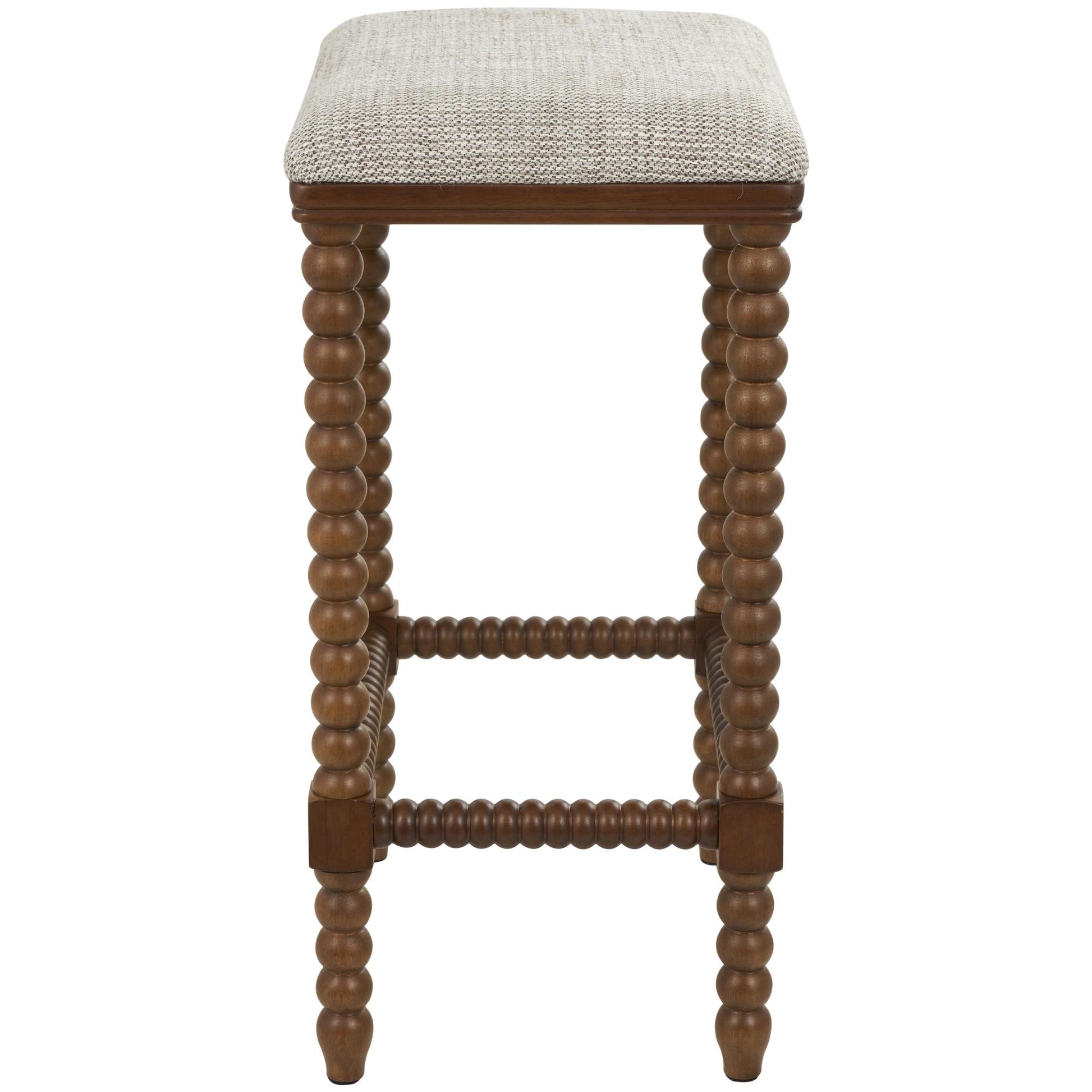 Fabric Home Bench Stool with Traditional Wood Turned Legs
