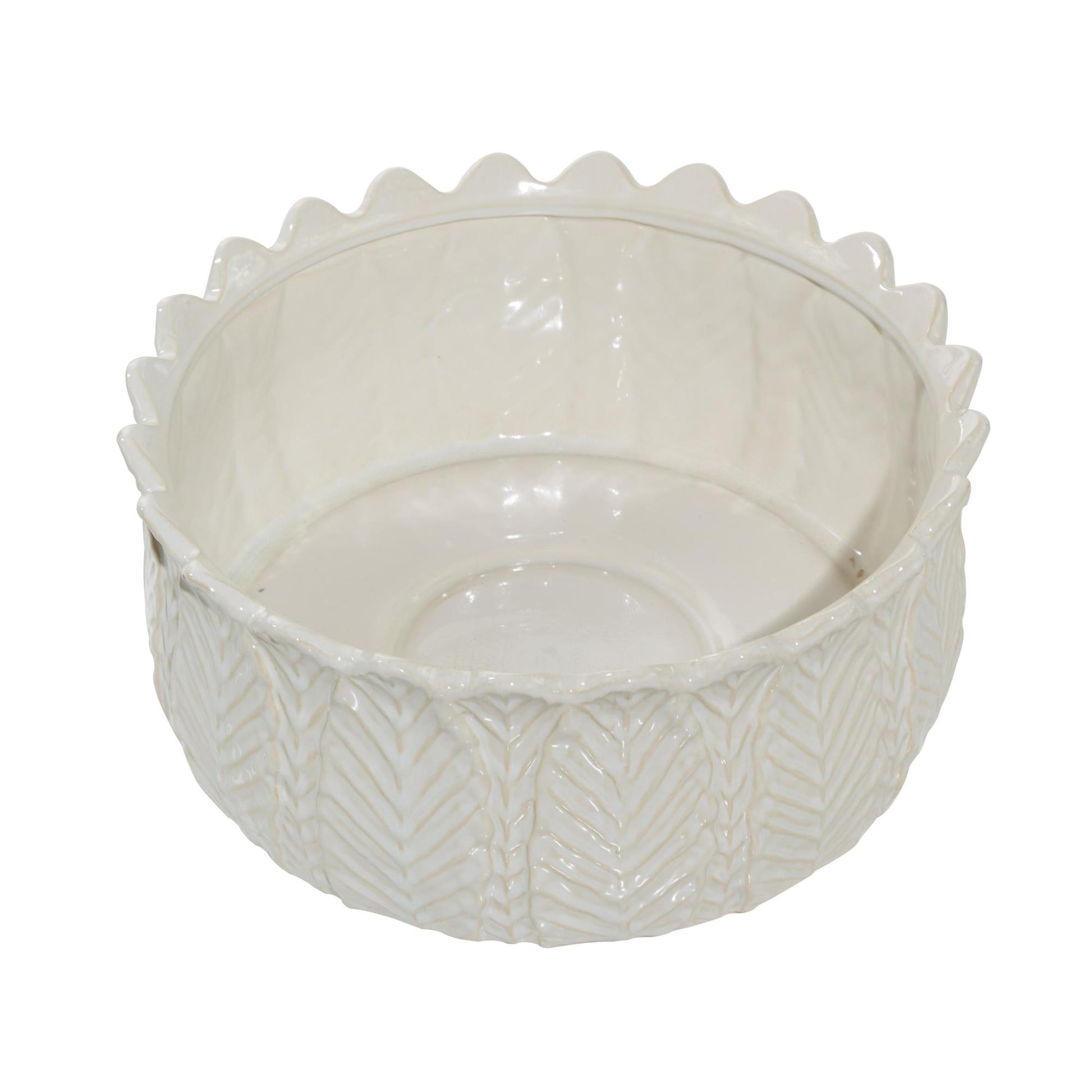Set of 3 Leaf White Ceramic Indoor Outdoor Planter
