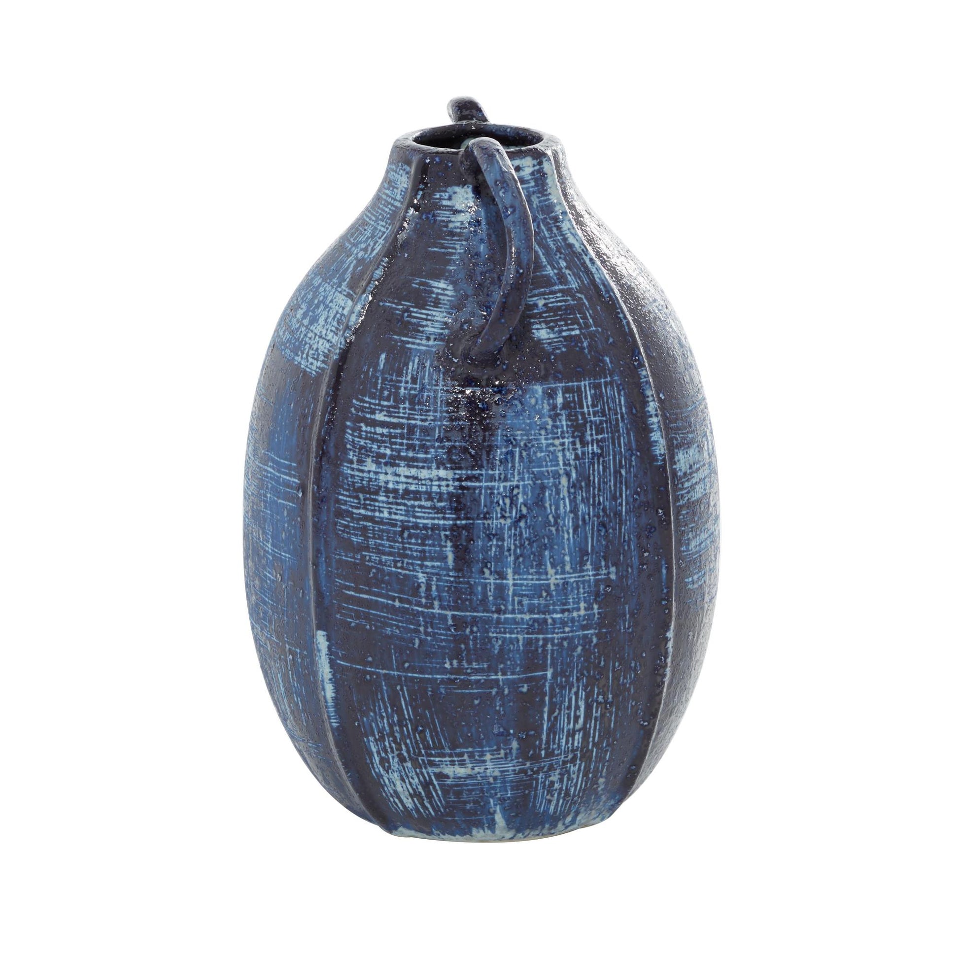 Blue Ceramic Decorative Vase with Handles