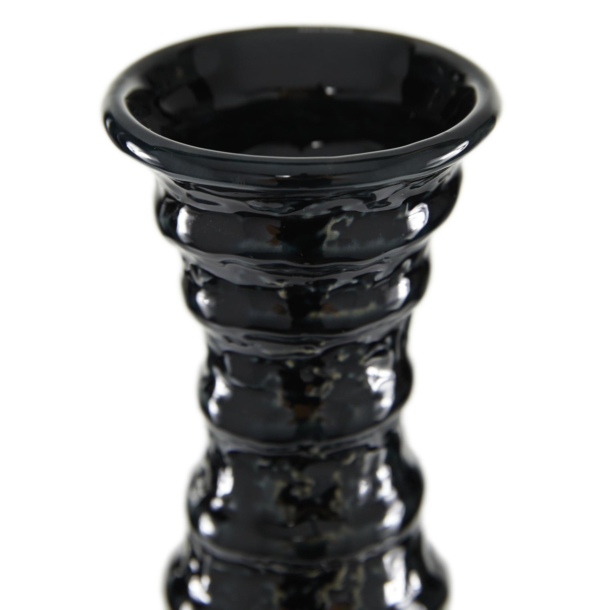 Black Ceramic Decorative Vase with Ripple Texture