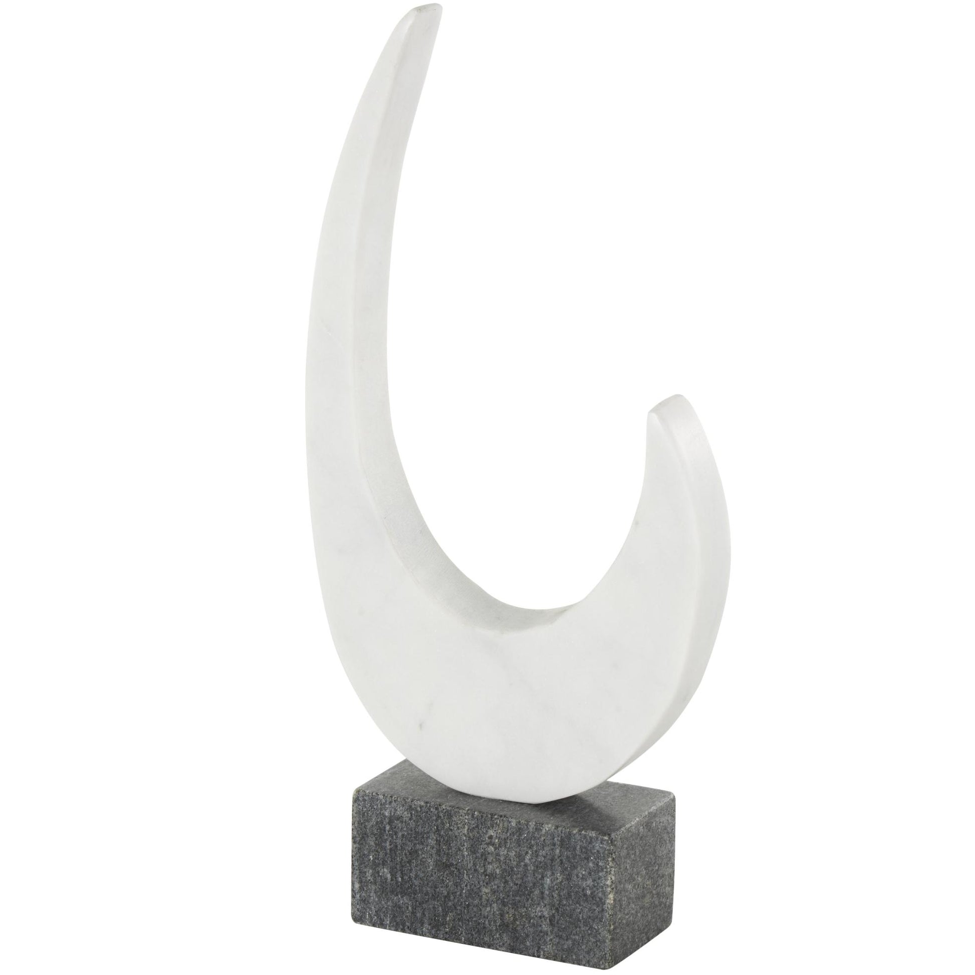 Abstract White Marble Curved Decorative Sculpture with Black Block Base