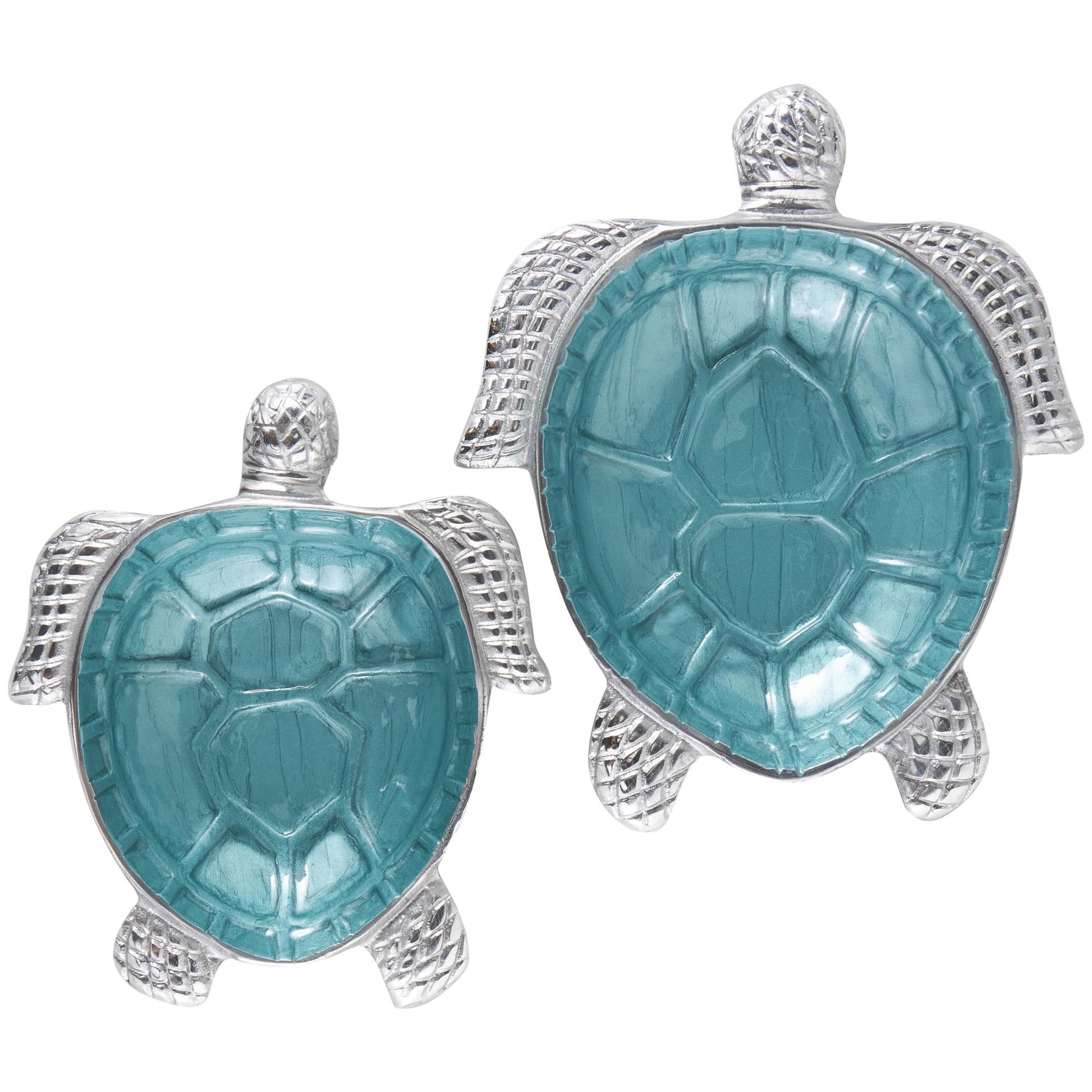 Set of 2 Turtle Aluminum Metal Handmade Enameled Large Decorative Bowl with Silver Metal Exterior