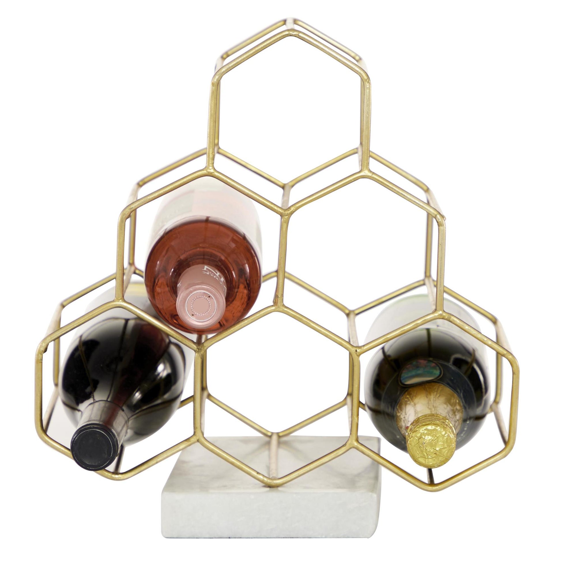 Geometric Gold Marble 6 Bottle Kitchen Wine Rack with Marble Base