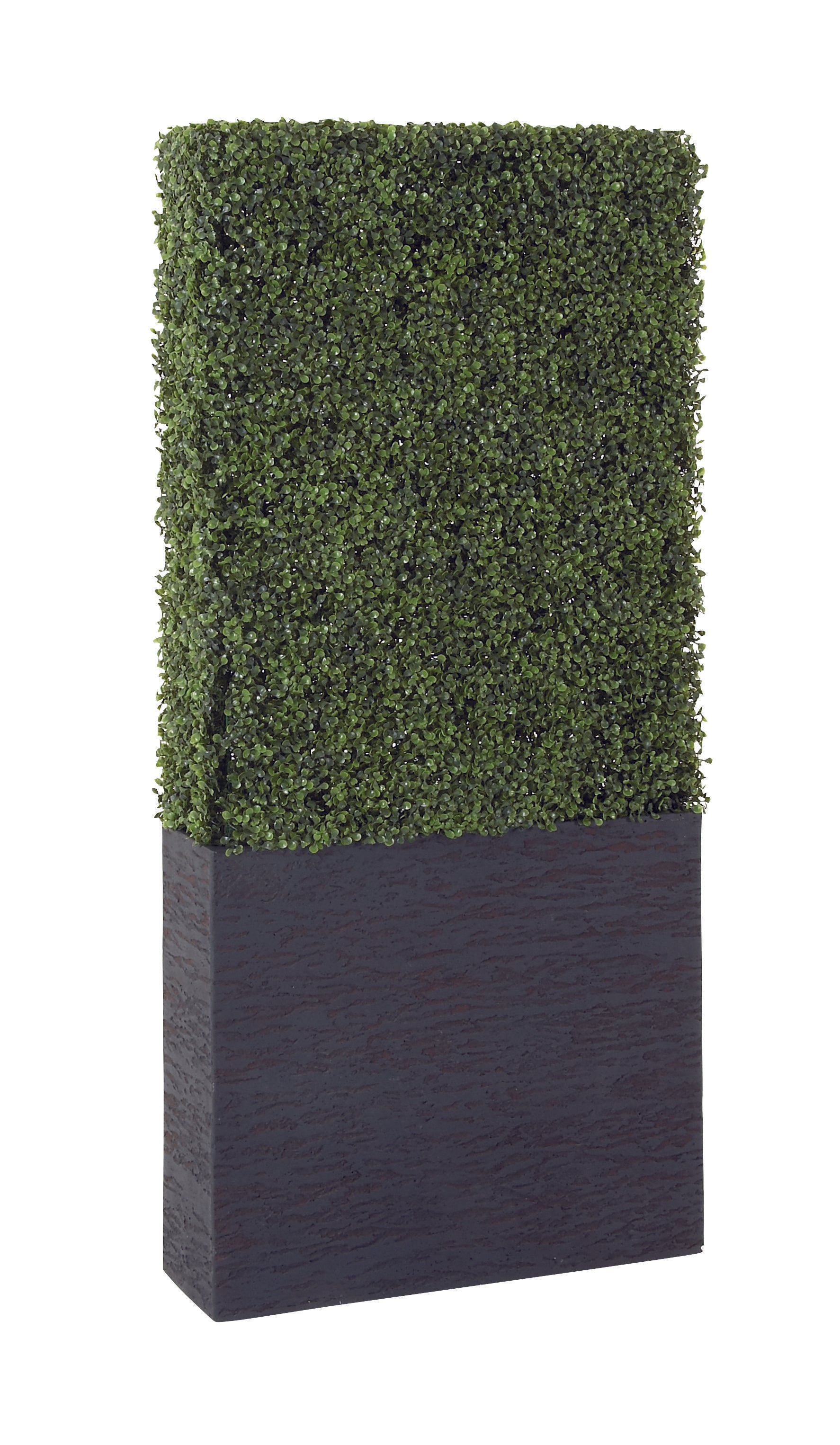 Boxwood Hedge Faux Foliage Tall Indoor Outdoor Topiary with Realistic Leaves and Black Cement Planter Box 22" x 9" x 59"