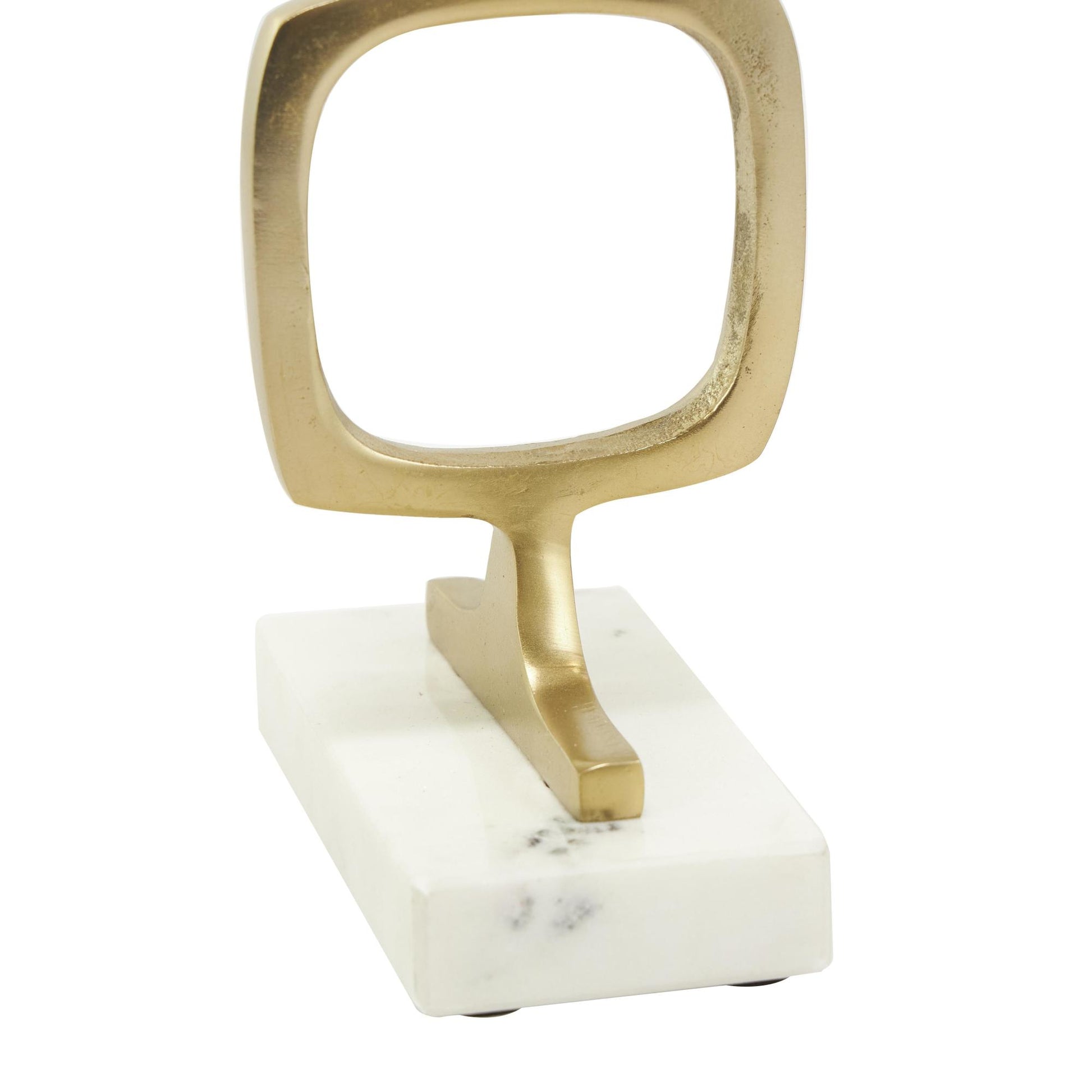 Set of 2 Abstract Aluminum Metal Stacked Geometric Rings Decorative Sculpture with Marble Bases