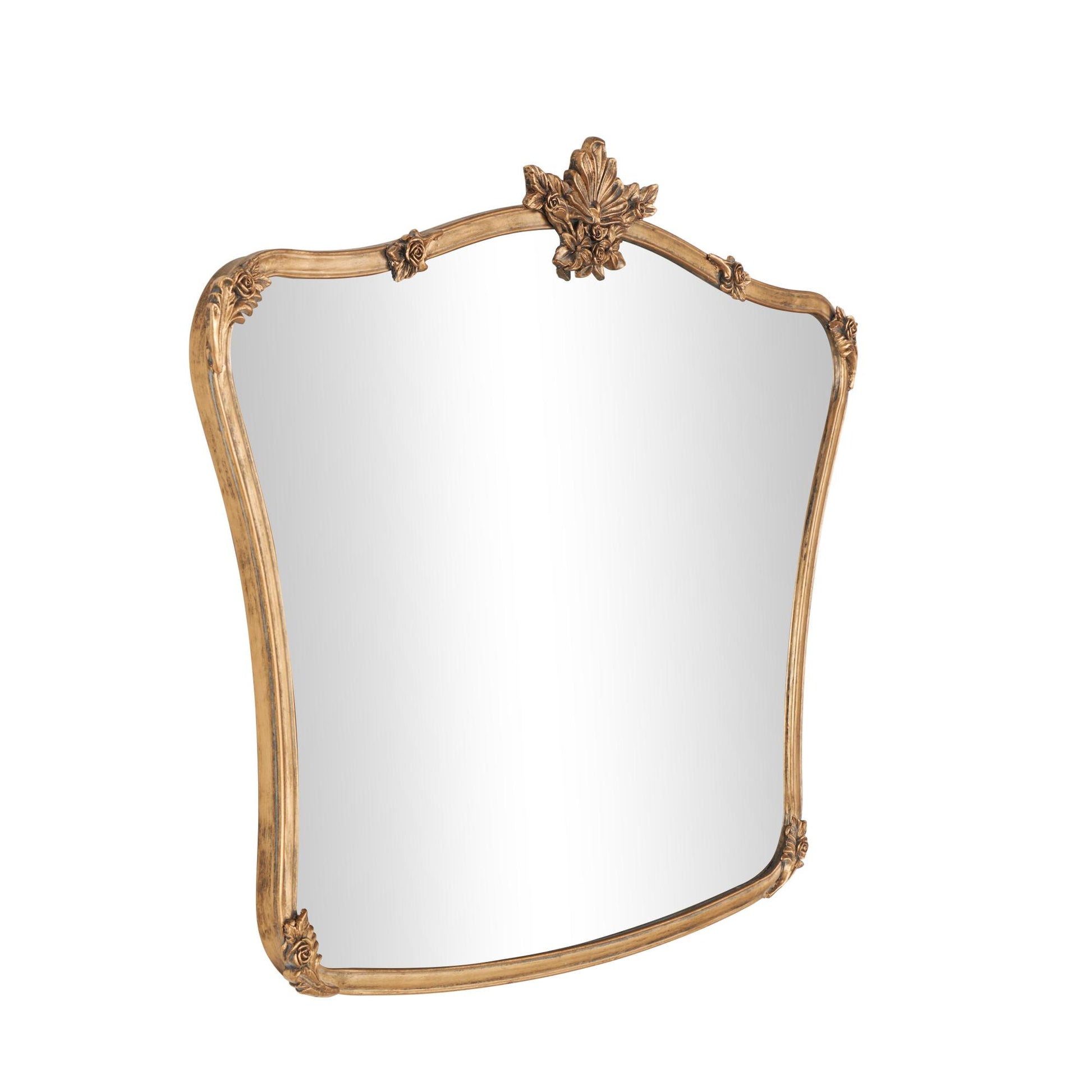 Floral Gold Metal Orante Antique Curved Room Wall Mirror