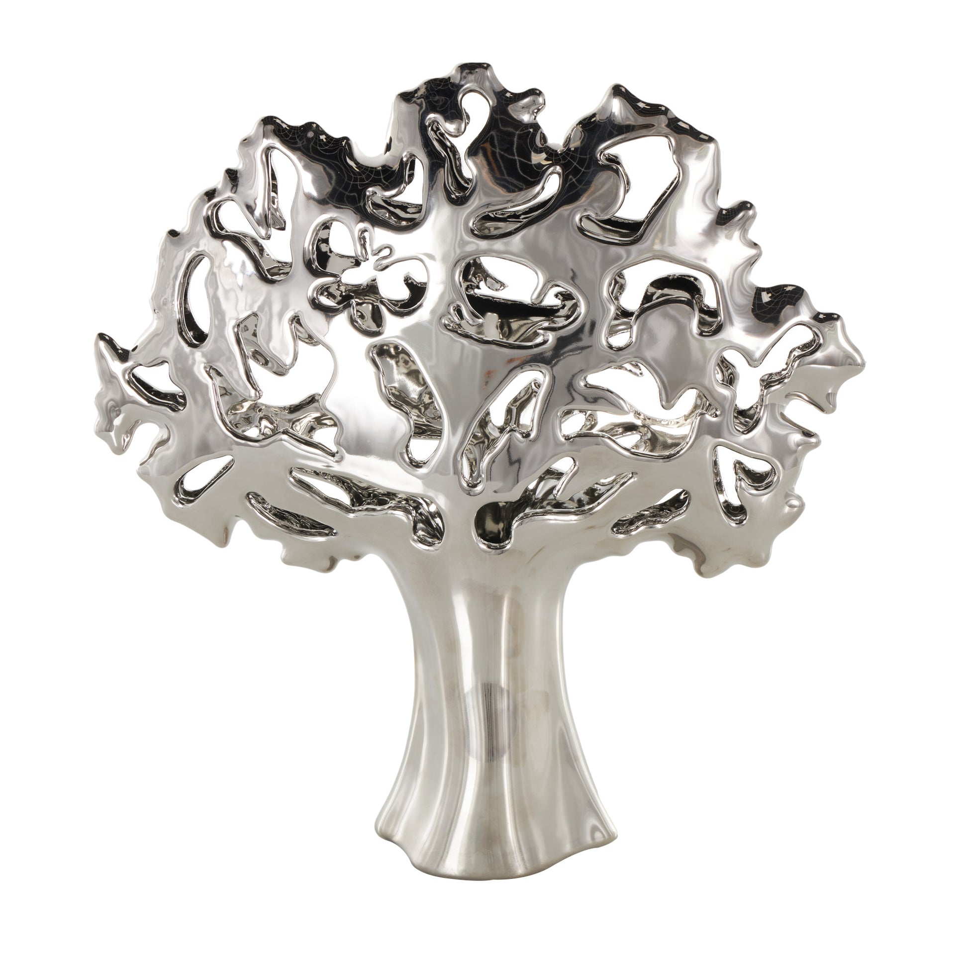 Tree Ceramic Glossy Decorative Sculpture with Abstract Cutouts