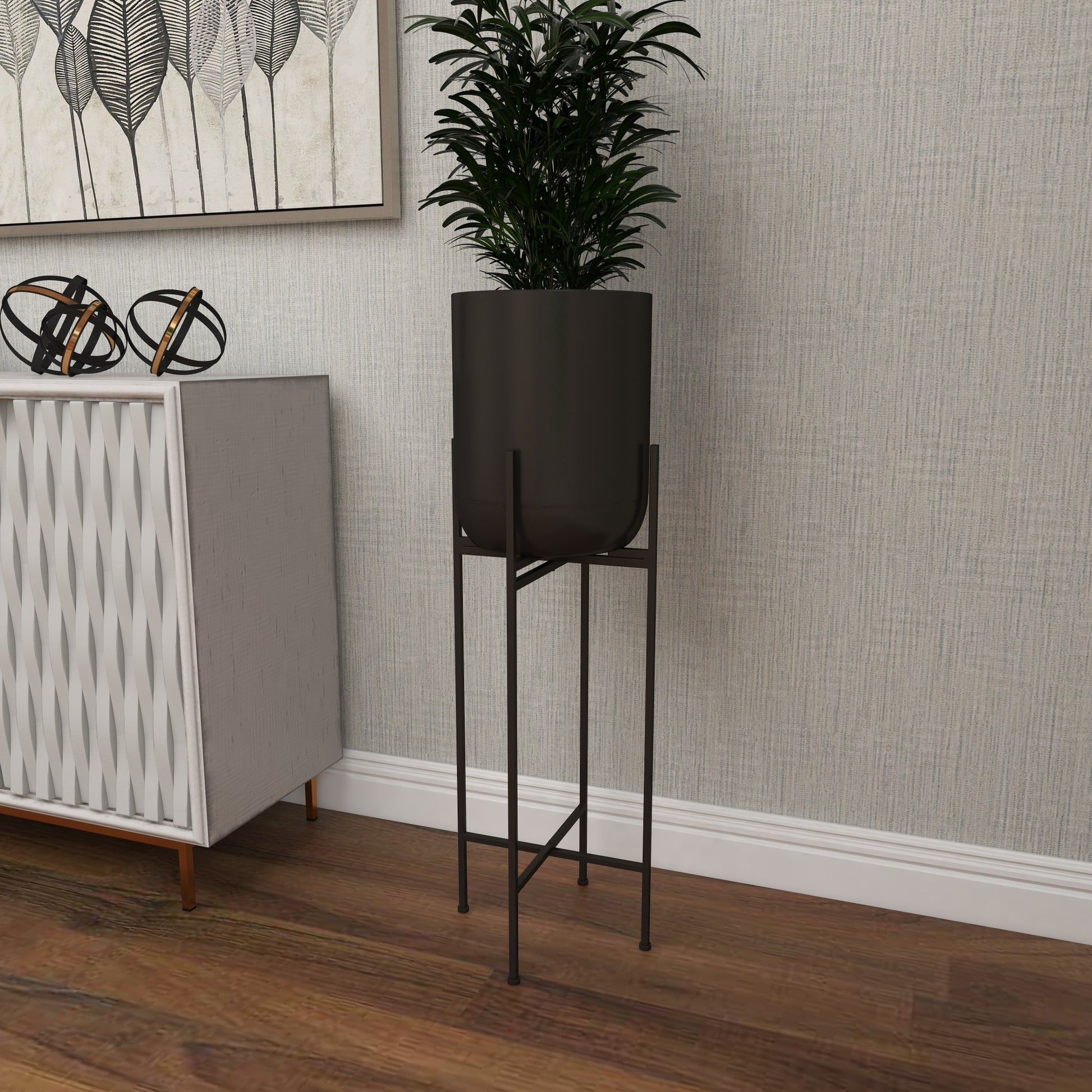 Black Metal Indoor Outdoor Planter with Removable Stand