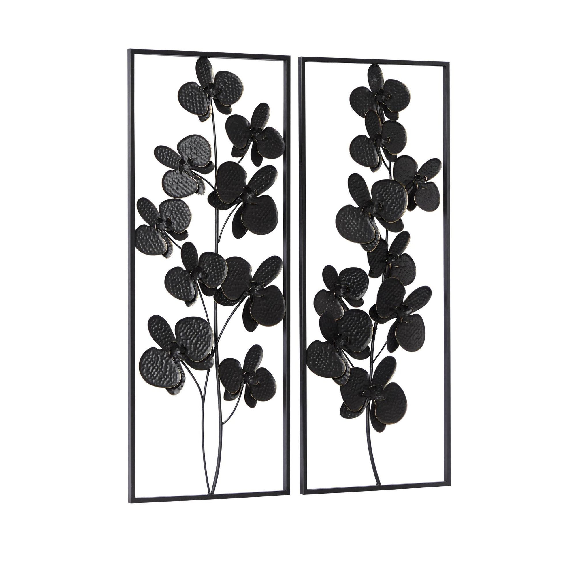 Set of 2 Floral Metal Orchid Home Wall Decor with Black Metal Stand