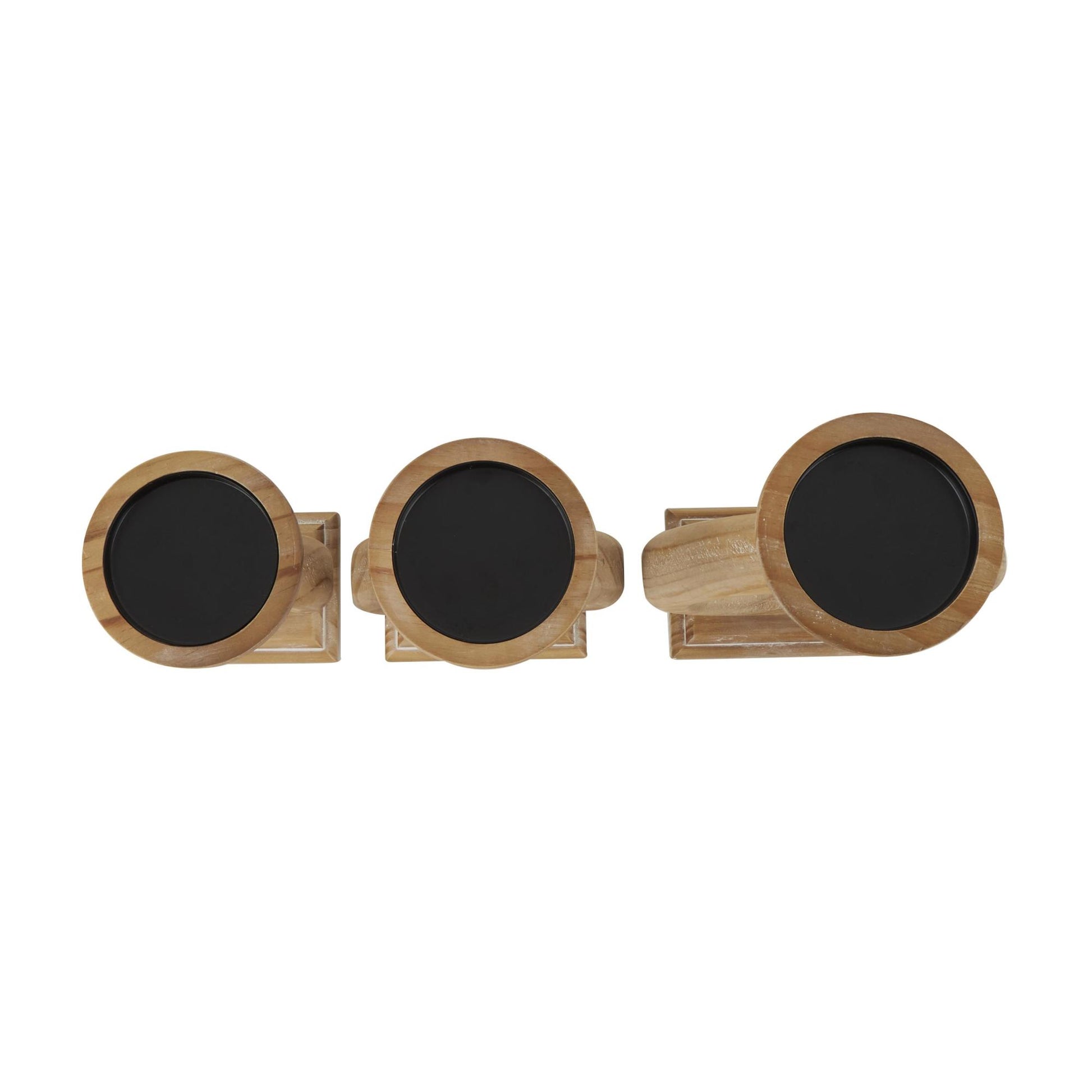 Set of 3 Brown Wood Circular Ring Decorative Candle Holder