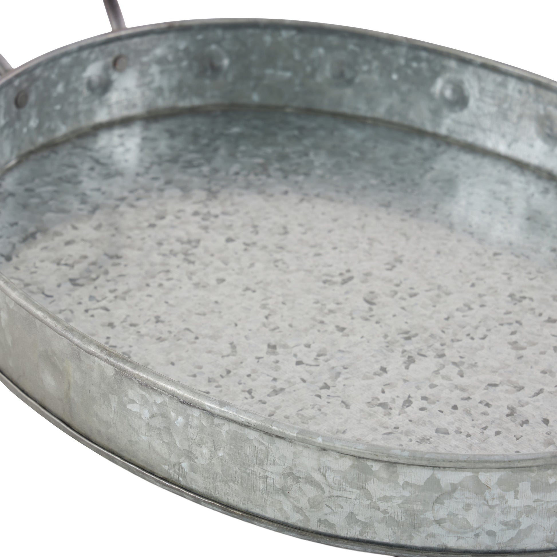 Set of 3 Gray Metal Galvanized Oval Living Room Decor Tray with Rust Handles